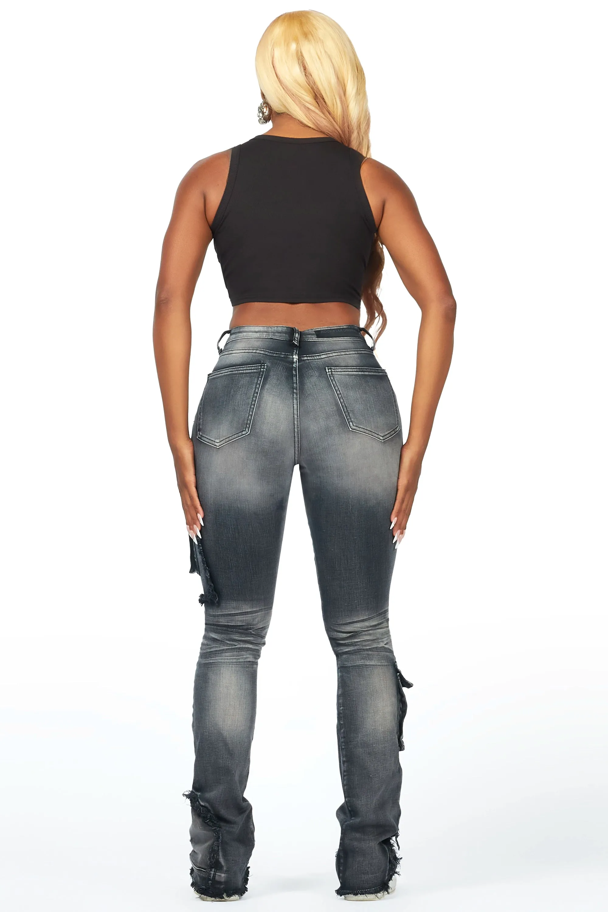 Kambry Black Stacked Flare Jean sold by Rockstar Original product image thumbnail 5