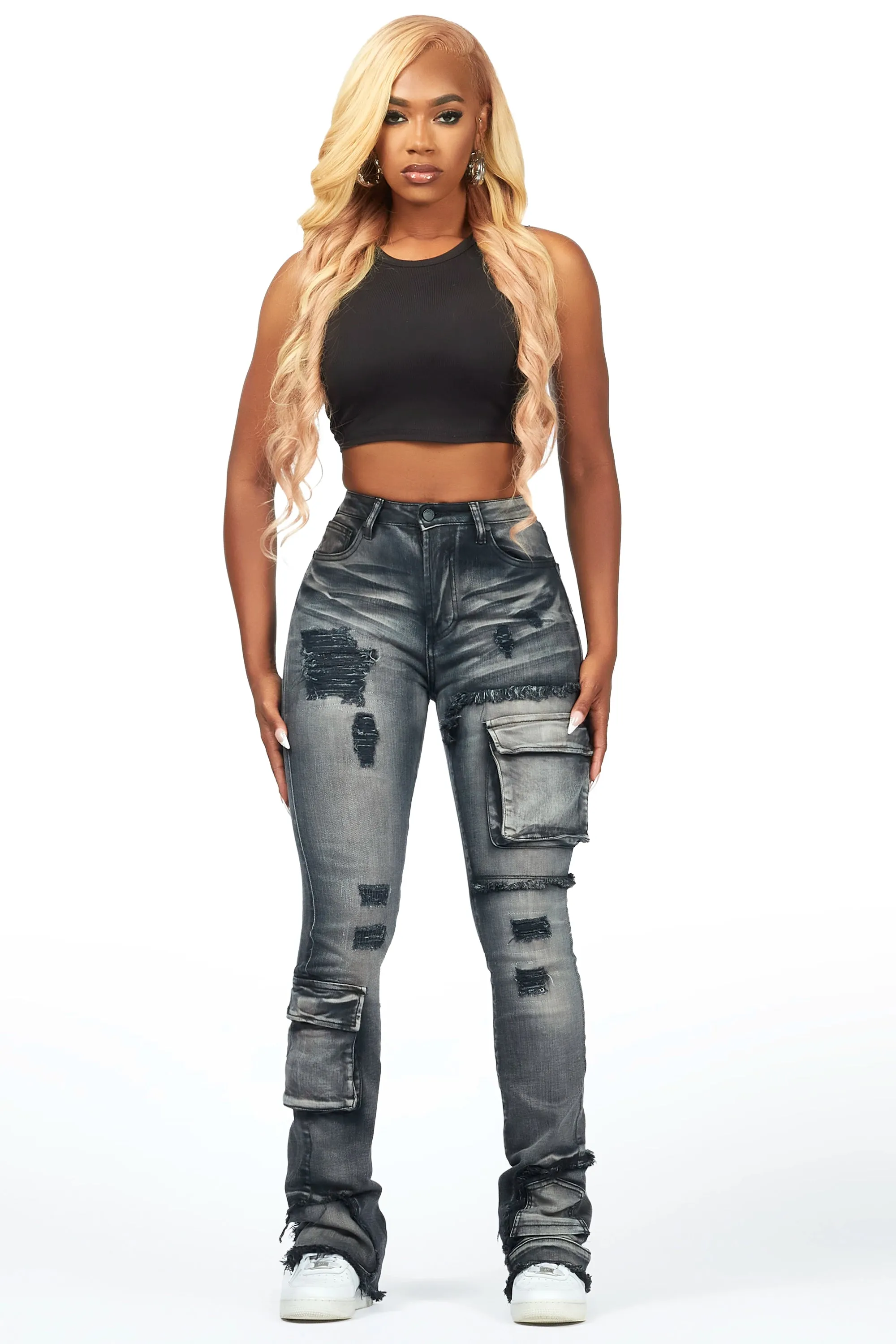 Kambry Black Stacked Flare Jean sold by Rockstar Original product image thumbnail 2