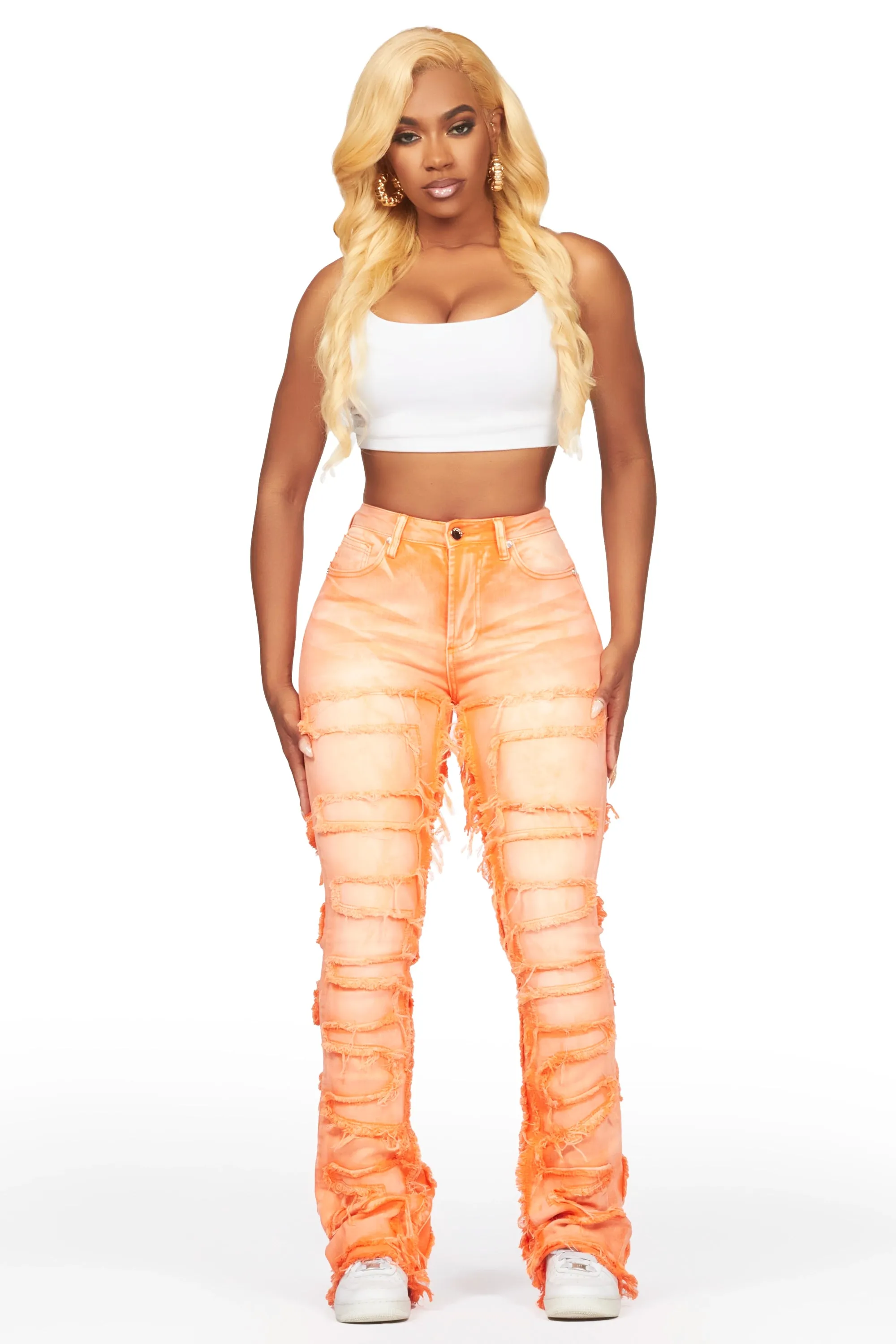 Zariyah Orange Stacked Flare Jean sold by Rockstar Original product image thumbnail 2