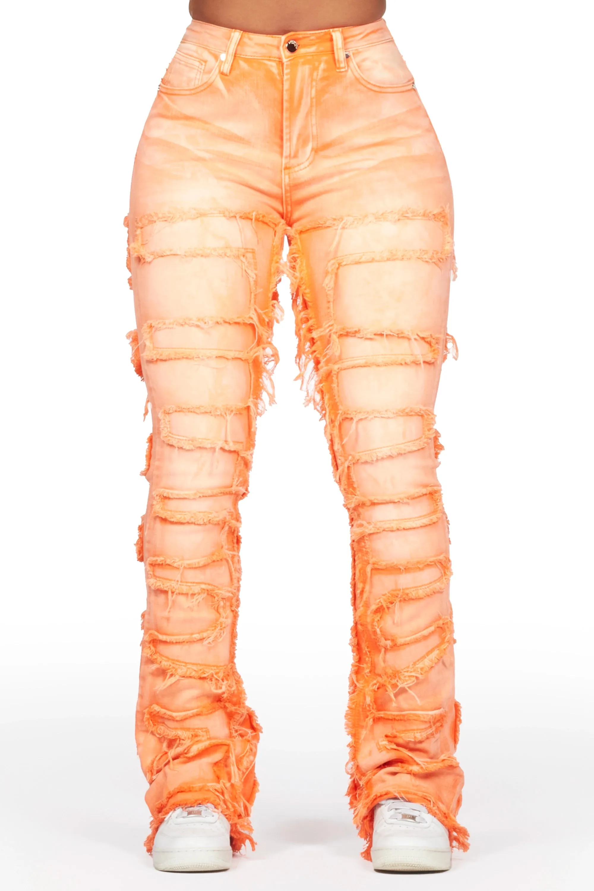 Zariyah Orange Stacked Flare Jean sold by Rockstar Original