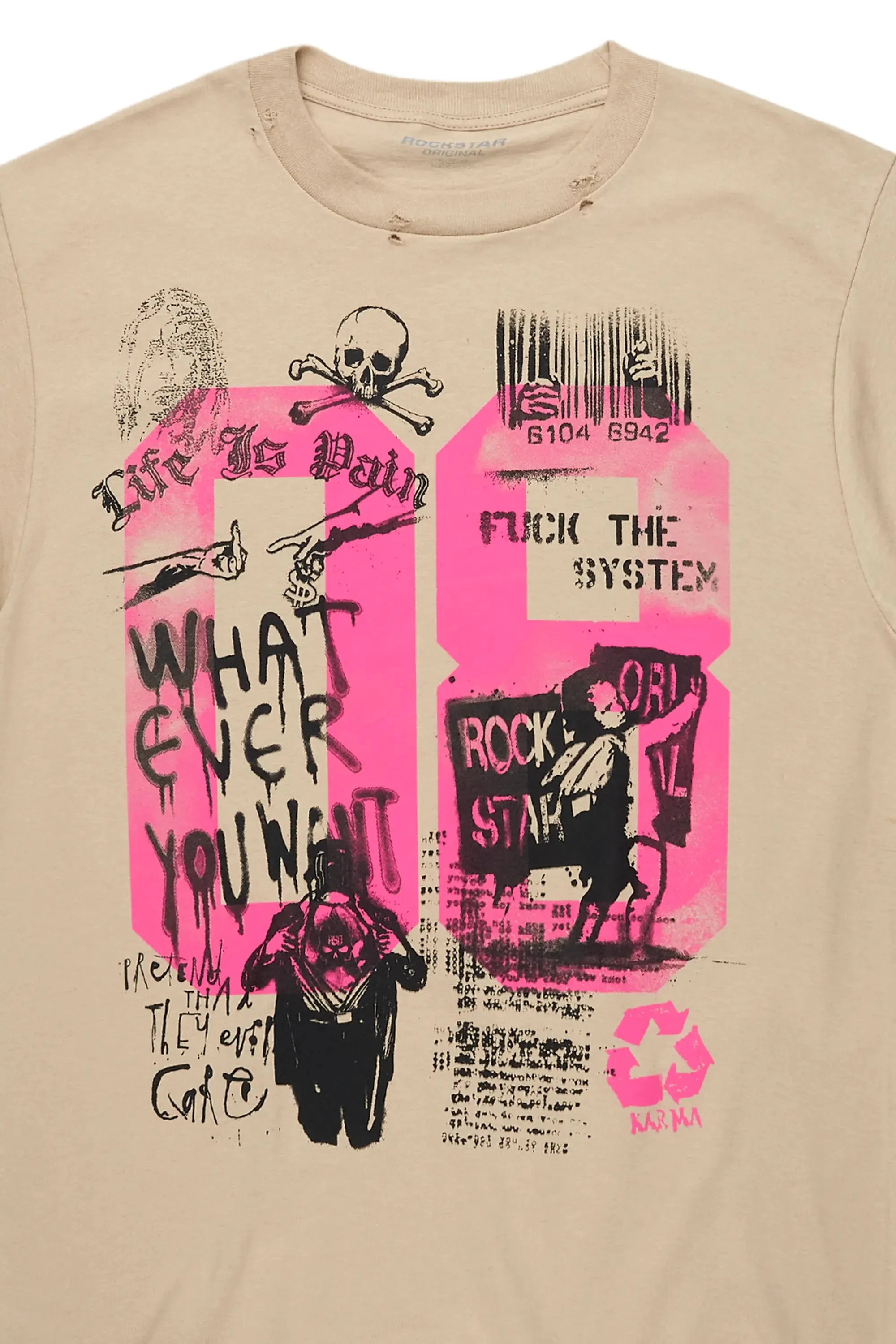 Kammile Beige/Pink Oversized T-Shirt sold by Rockstar Original product image thumbnail 2