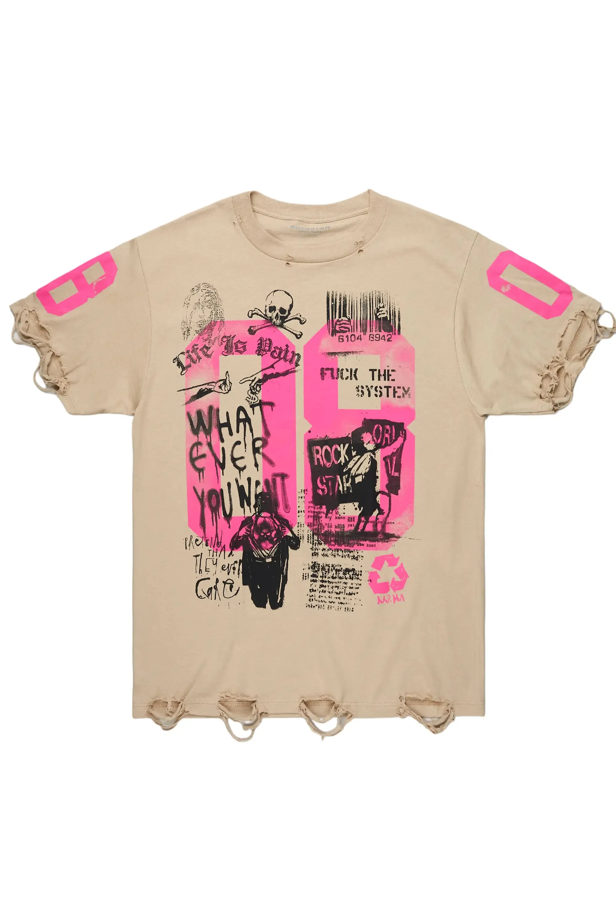 Kammile Beige/Pink Oversized T-Shirt sold by Rockstar Original