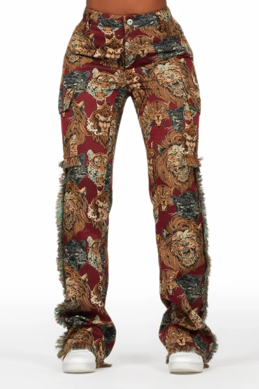 Khadiyah Red Animal Print Tapestry Stacked Pant sold by Rockstar Original