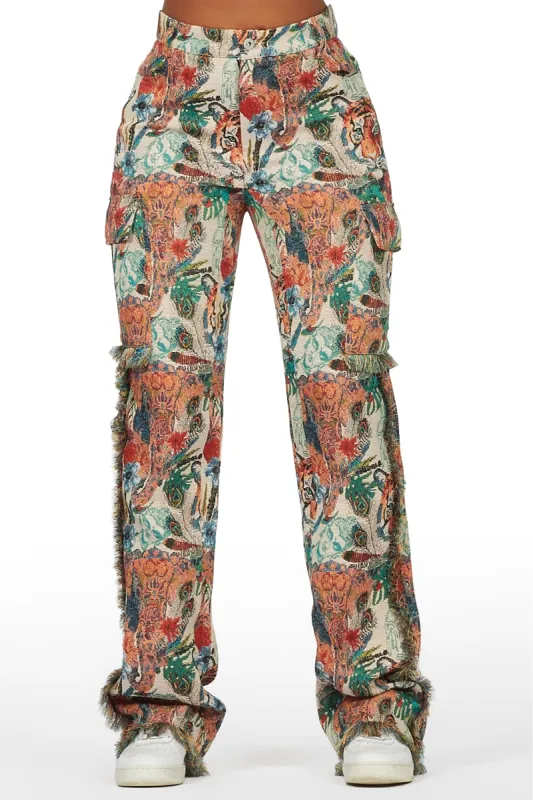 Rena Beige Tapestry Stacked Pant sold by Rockstar Original