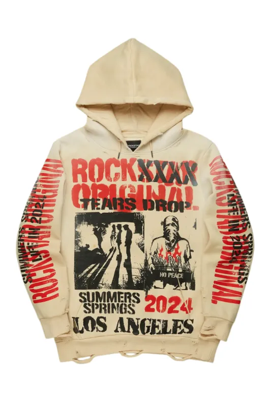 Omer Beige Distressed Graphic Hoodie sold by Rockstar Original