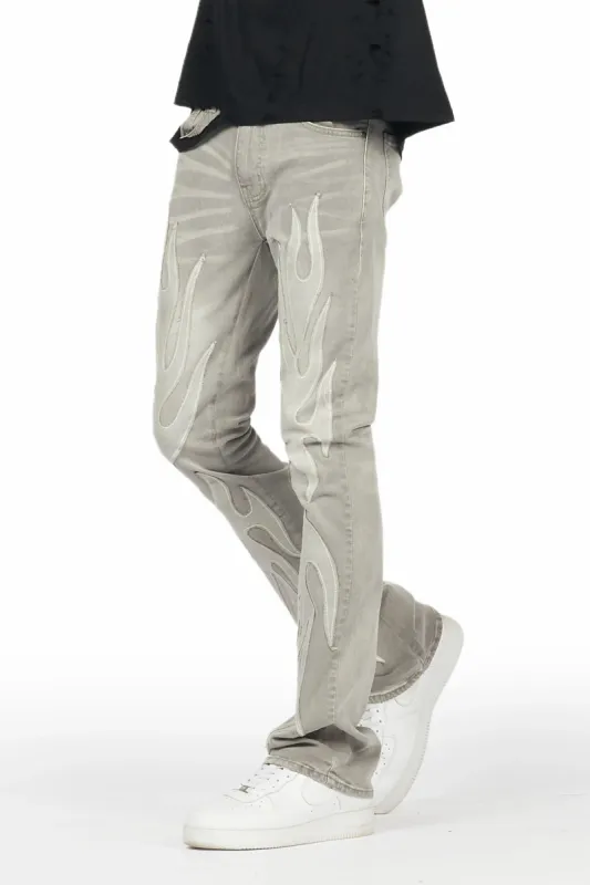Ebbos Grey Flame Patched Skinny Flare Jean sold by Rockstar Original