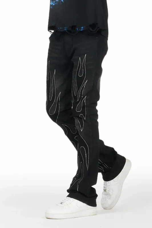 Ebbos Black Flame Patched Skinny Flare Jean sold by Rockstar Original