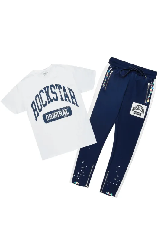 Aden White/Navy T-Shirt/Slim Fit Track Set sold by Rockstar Original