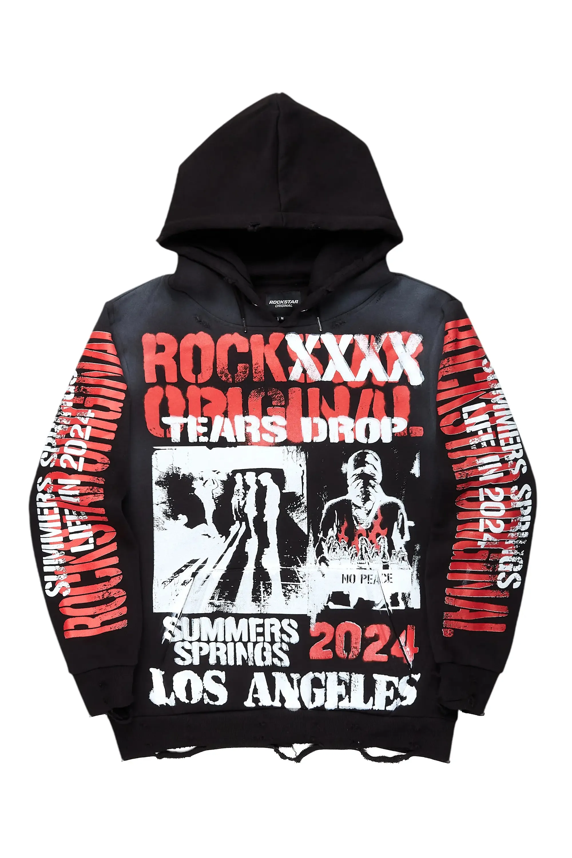 Omer Black Distressed Graphic Hoodie sold by Rockstar Original