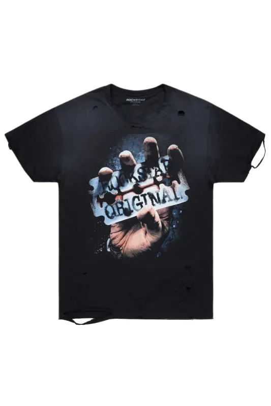 Kaden Black Graphic Oversized T-Shirt sold by Rockstar Original