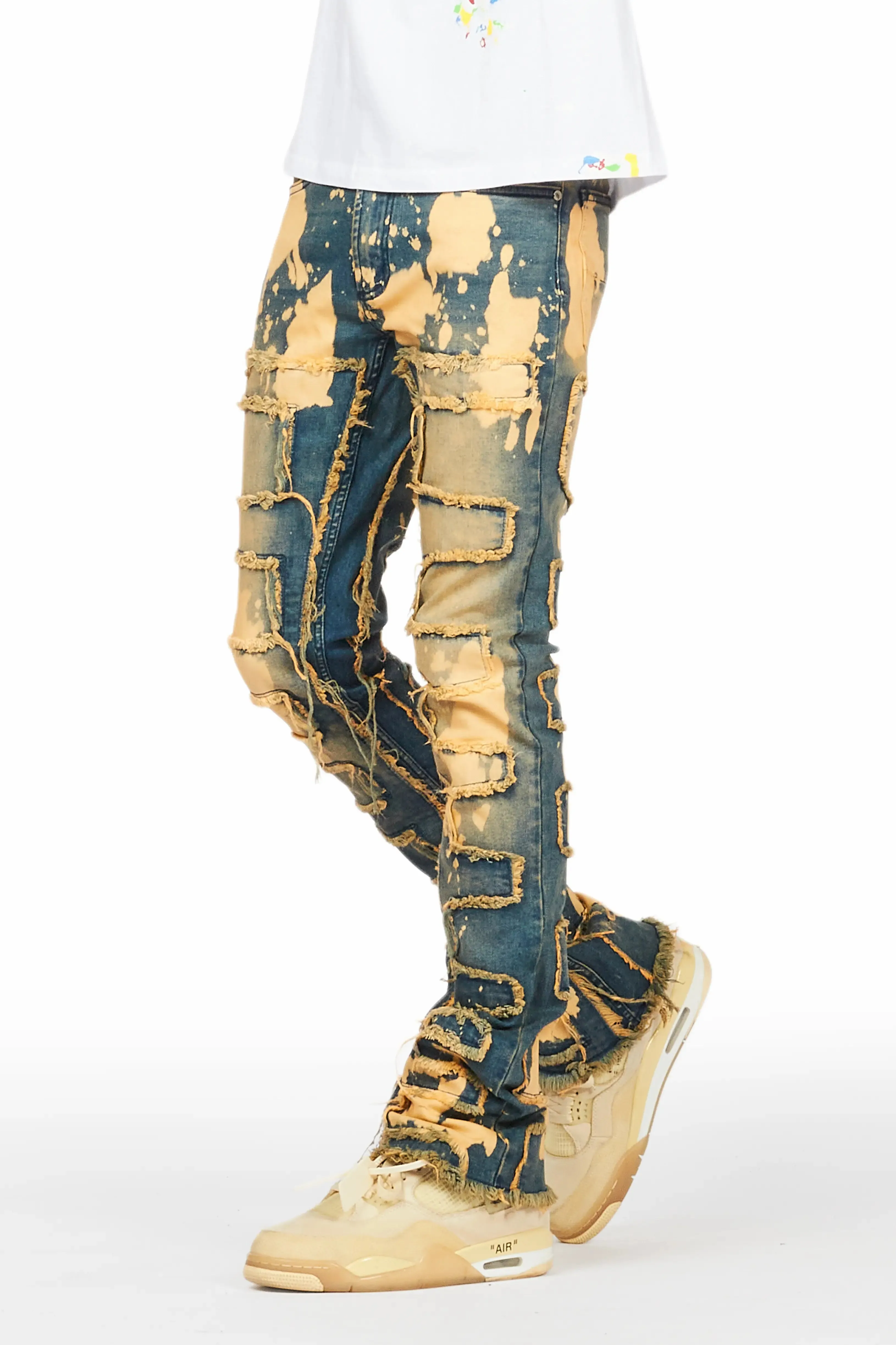 Laban Dirty Blue Bleach Stacked Flare Jean sold by Rockstar Original