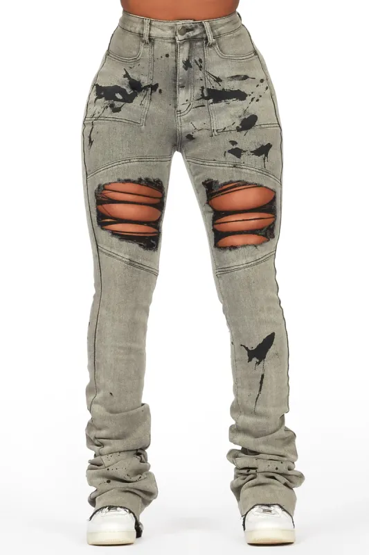 Taurean Grey Wash Painted Carpenter Super Stacked Jean sold by Rockstar Original