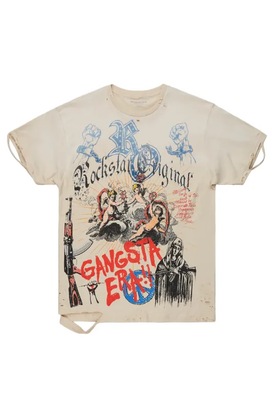 Hank Beige Oversized Graphic T-Shirt sold by Rockstar Original