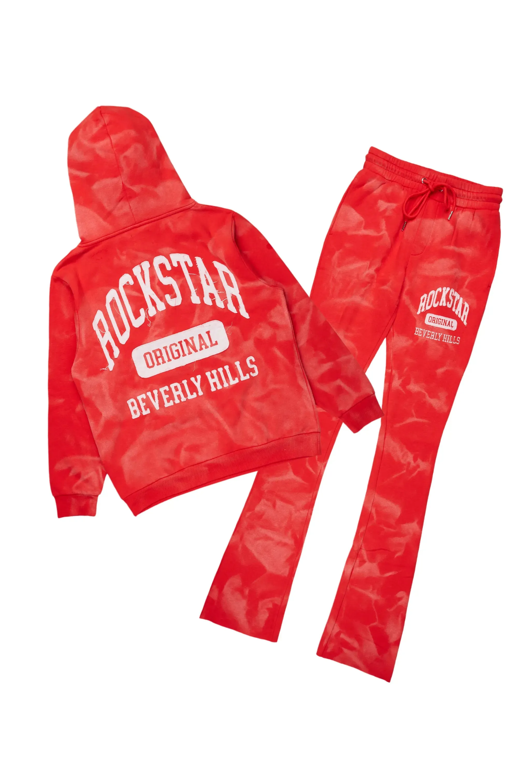 Member Red Hoodie Patchwork Stacked Flare Track Set sold by Rockstar Original