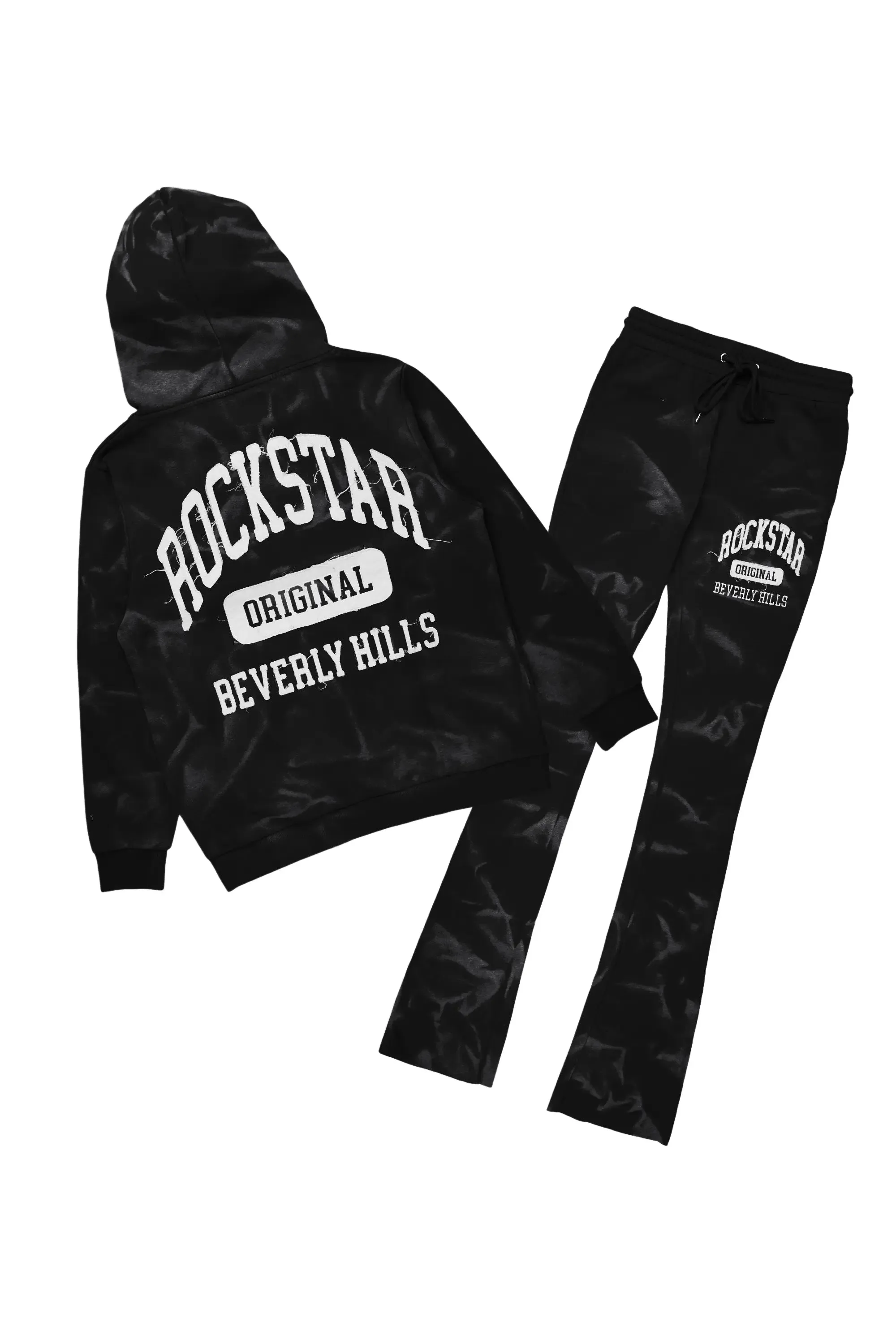 Member Black Hoodie Patchwork Stacked Flare Track Set sold by Rockstar Original
