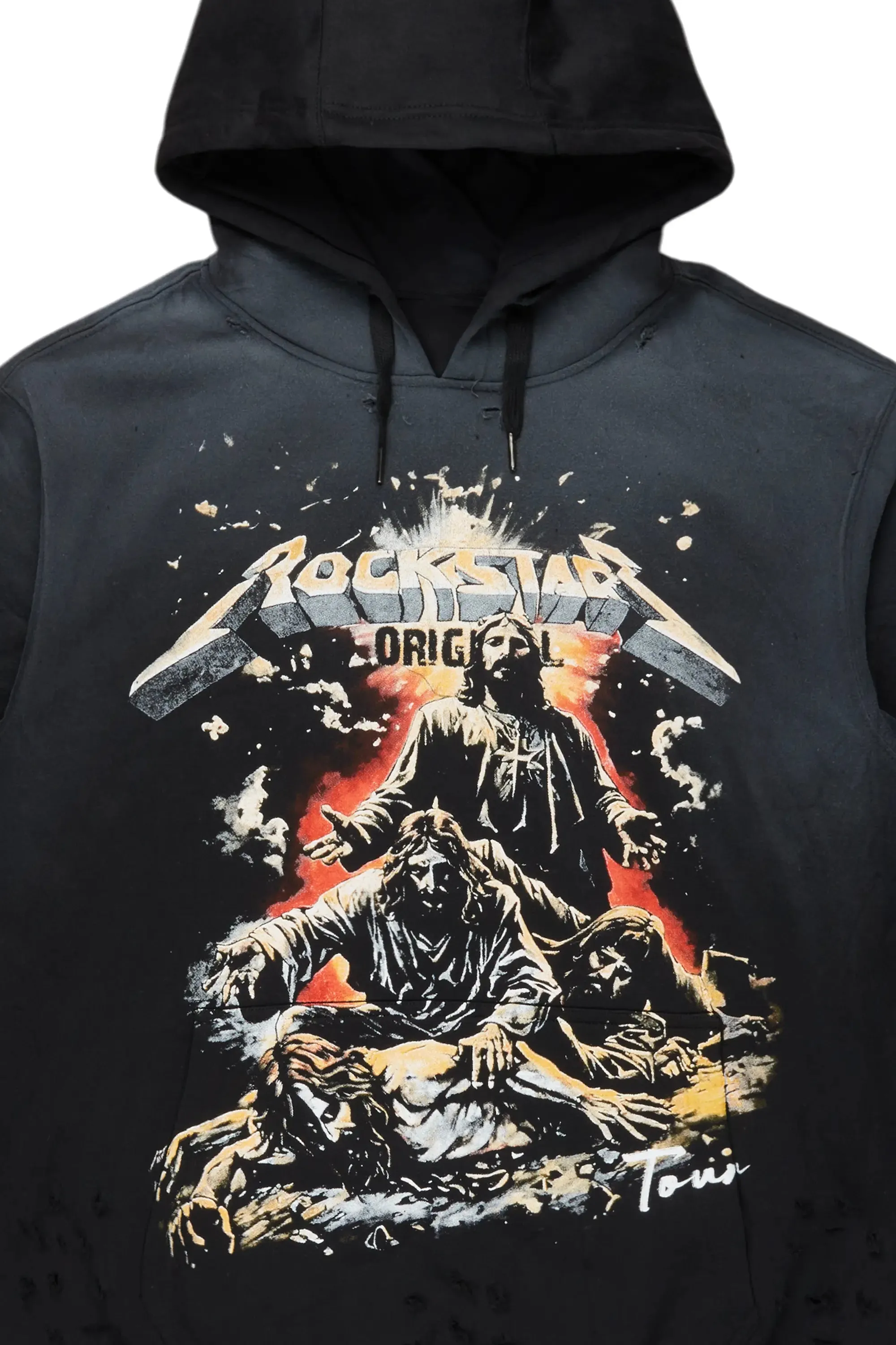 Akando Black Graphic Distressed Hoodie sold by Rockstar Original product image thumbnail 2