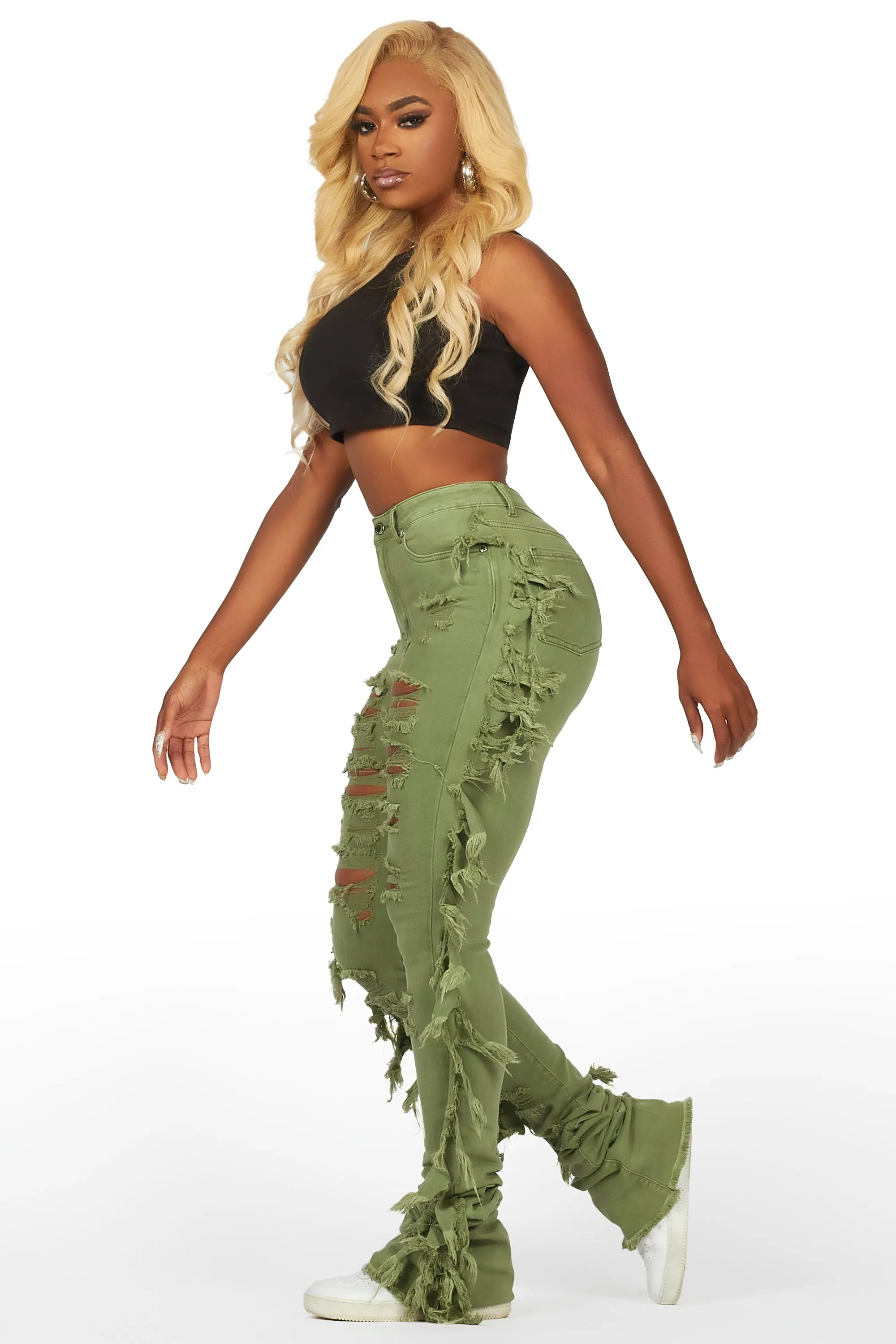 Cataleya Olive Super Stacked Jean sold by Rockstar Original product image thumbnail 4