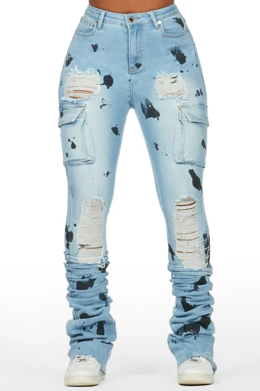 Tersenis Light Wash Painted Cargo Super Stacked Jean sold by Rockstar Original