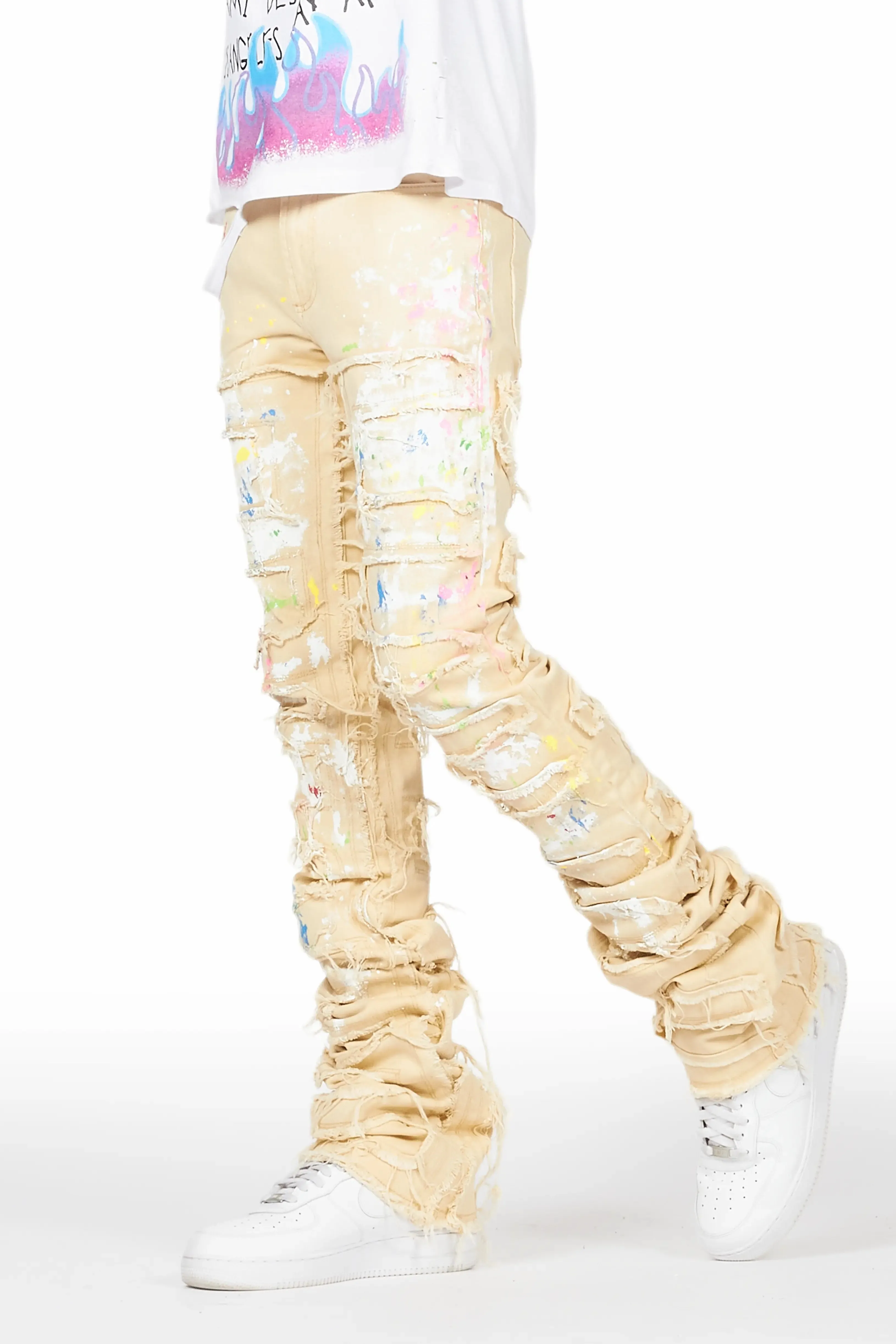 Fallon Beige Painter Super Stacked Flare Jean sold by Rockstar Original