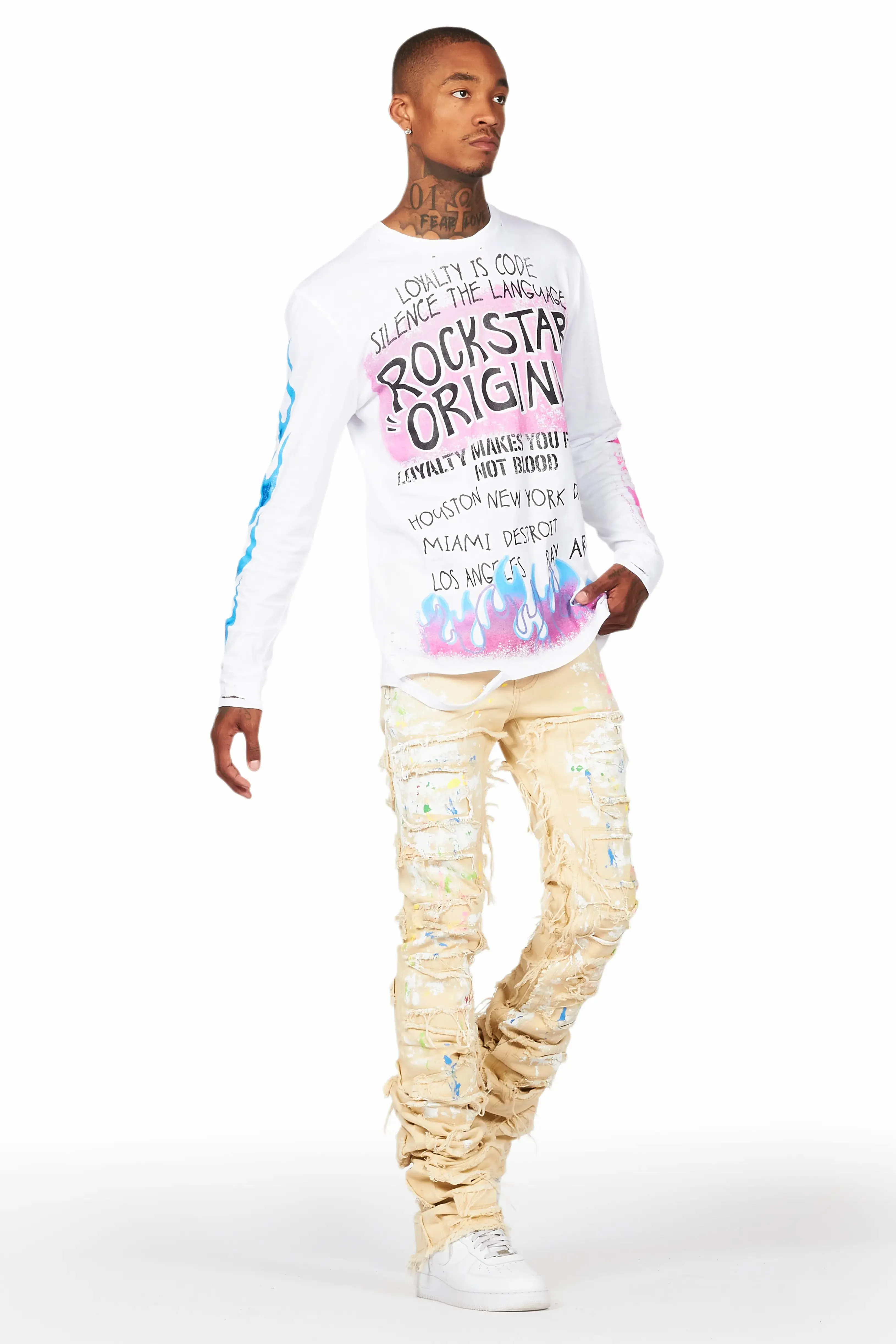 Fallon Beige Painter Super Stacked Flare Jean sold by Rockstar Original product image thumbnail 4