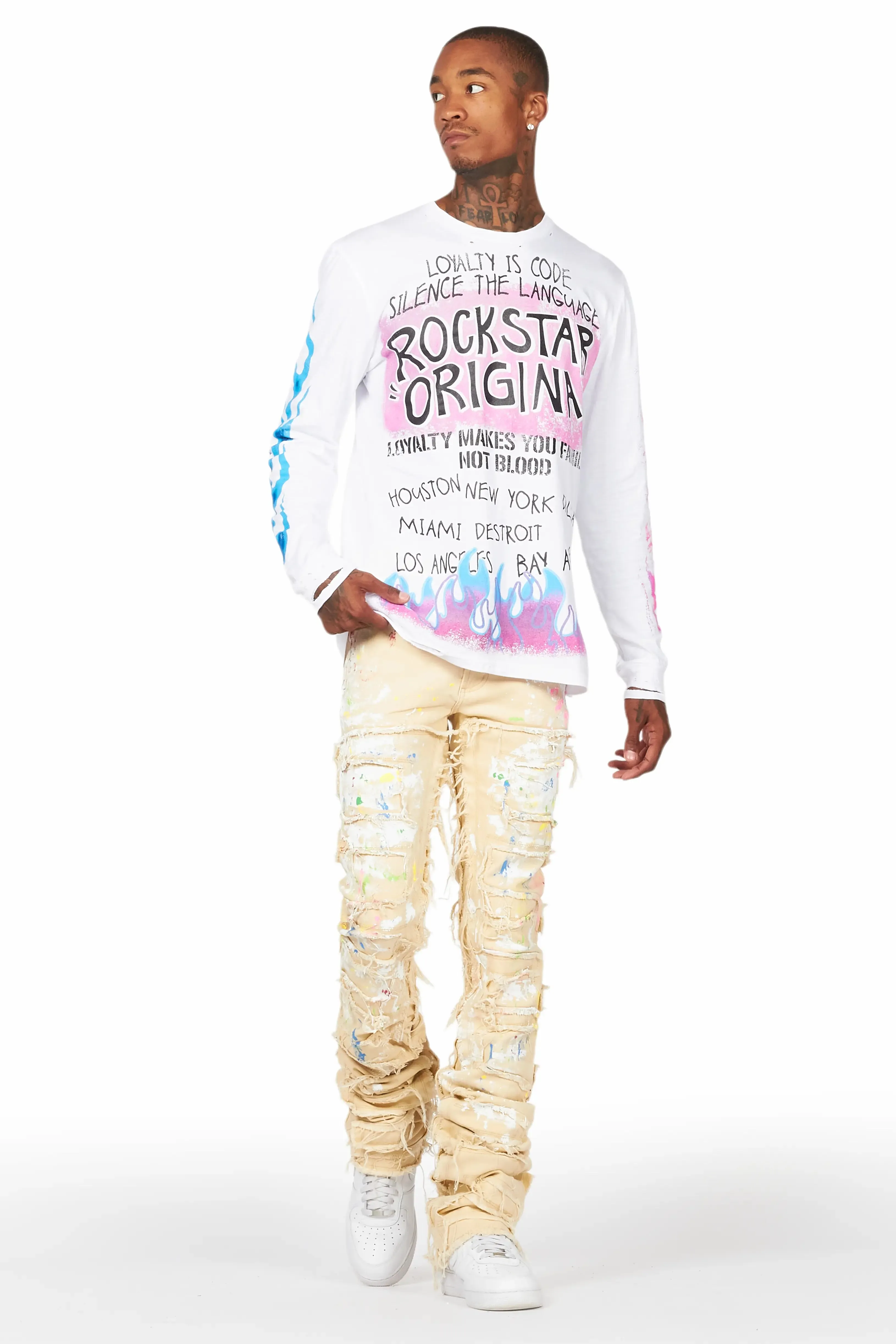 Fallon Beige Painter Super Stacked Flare Jean sold by Rockstar Original product image thumbnail 3