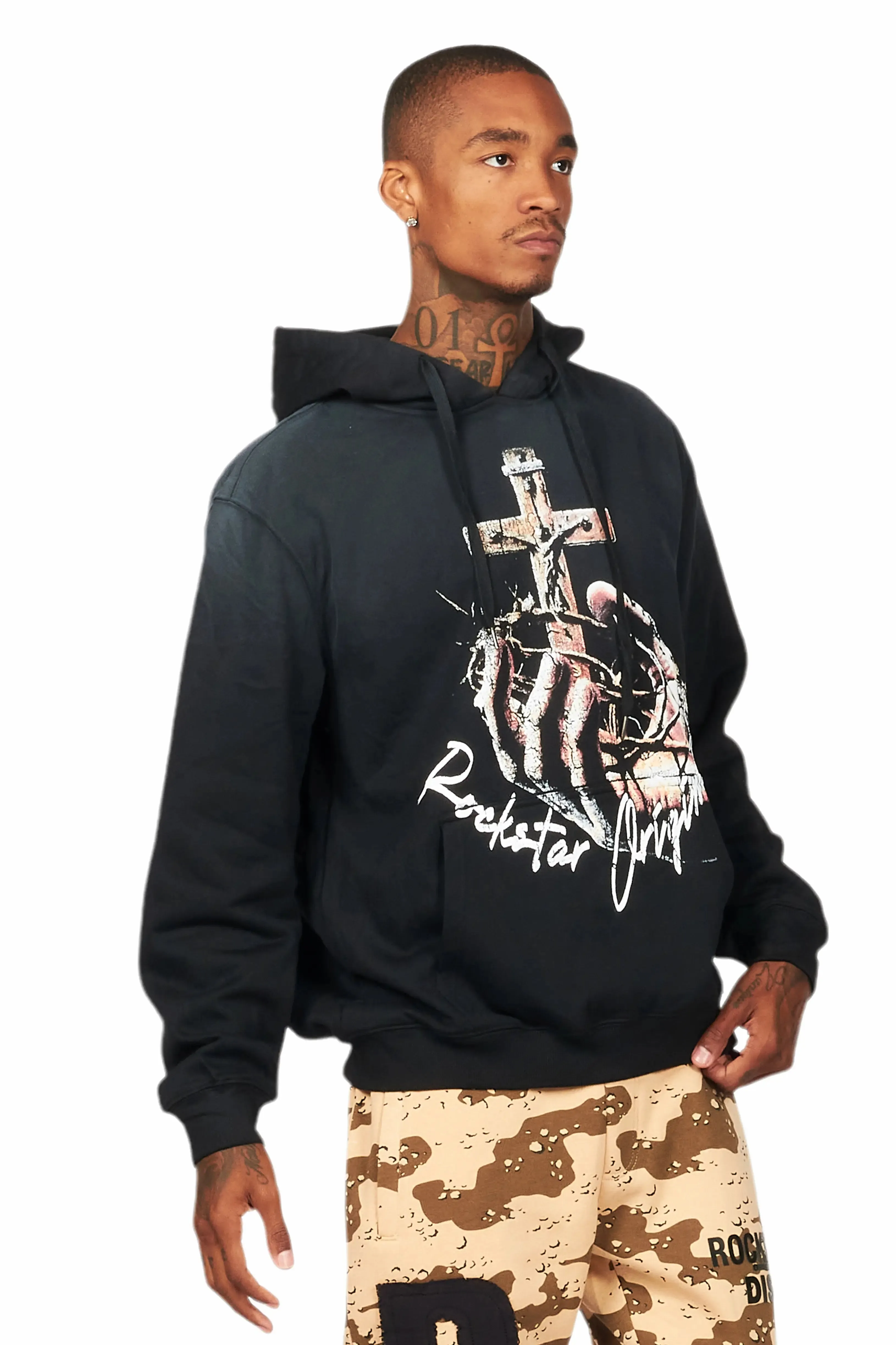 Kateo Black Graphic Distressed Hoodie sold by Rockstar Original product image thumbnail 5