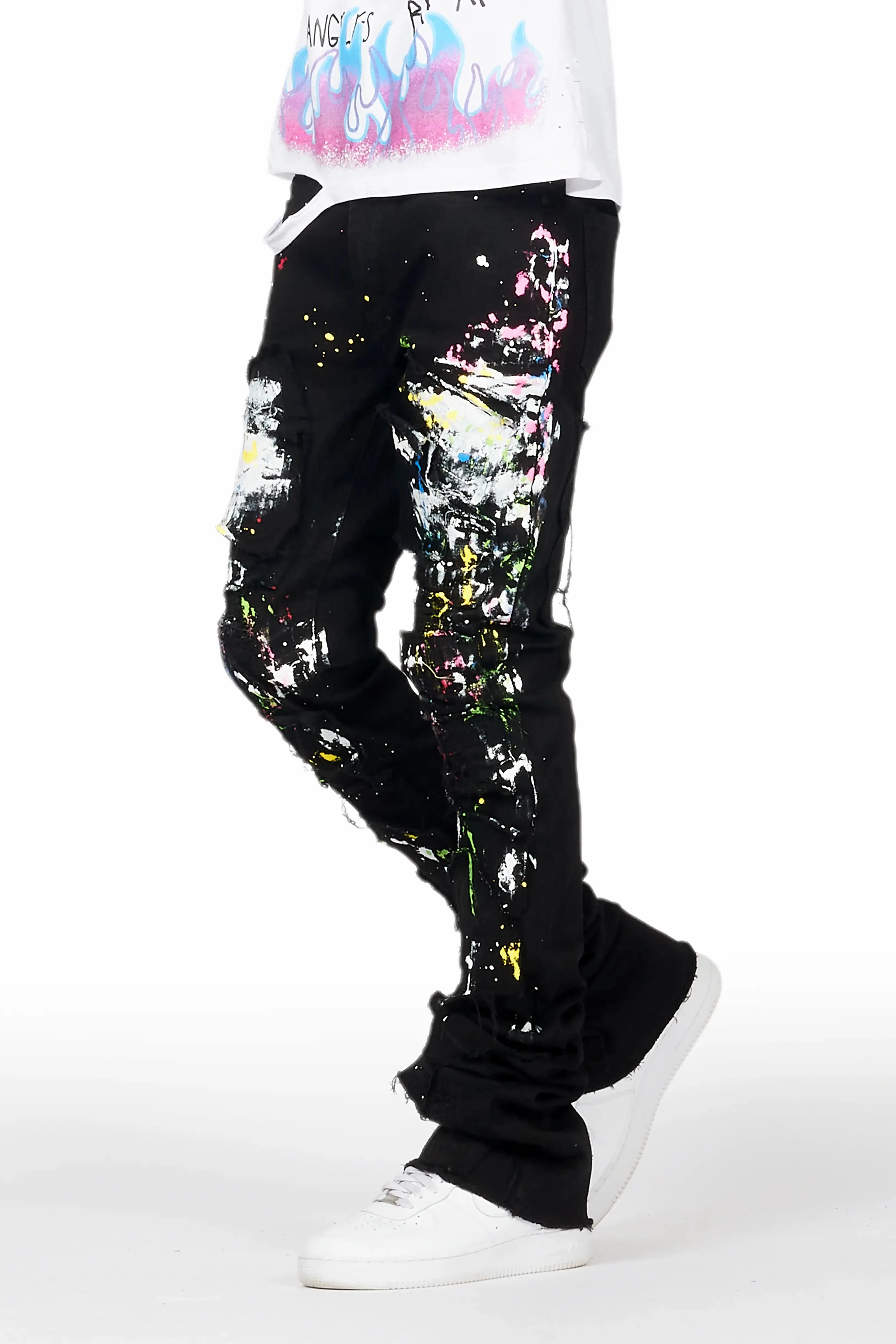 Dallon Black Painter Super Stacked Flare Jean sold by Rockstar Original