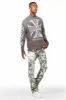Callias Green Camo Painter Stacked Flare Jean sold by Rockstar Original