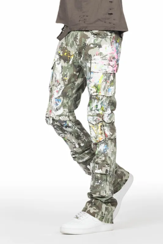Callias Green Camo Painter Stacked Flare Jean sold by Rockstar Original