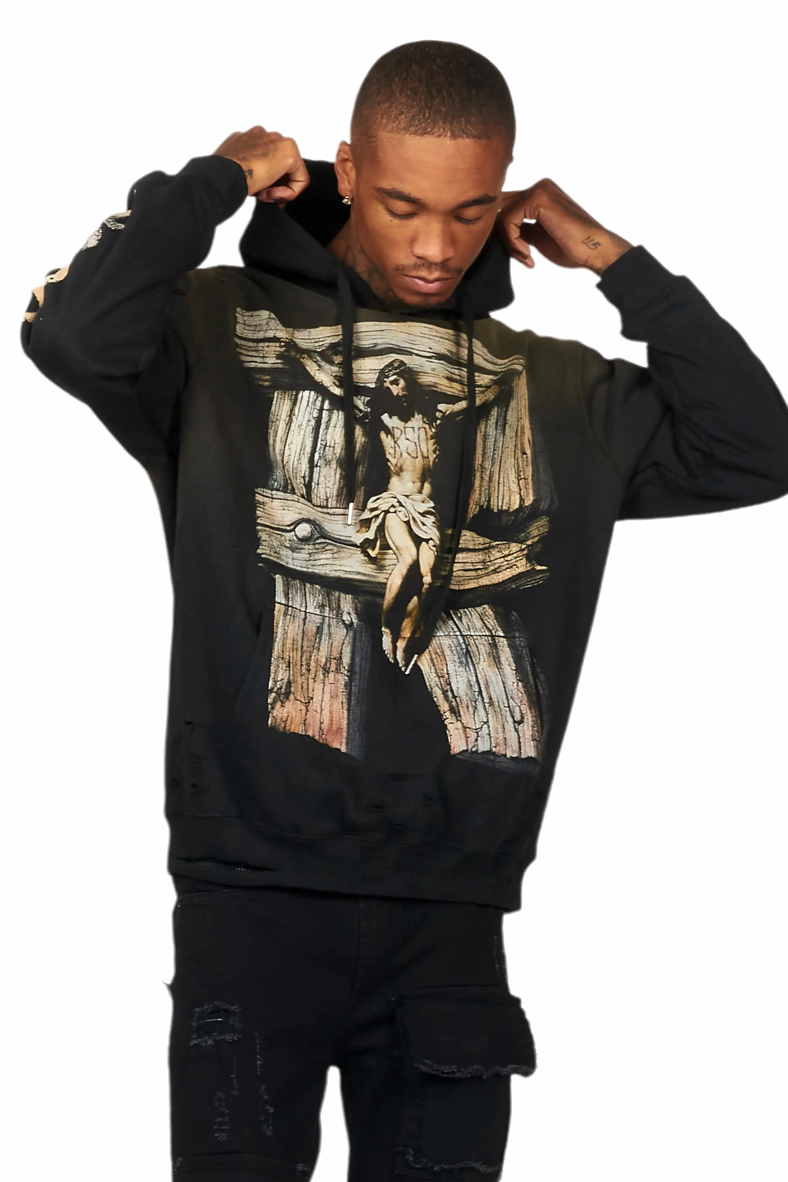 Panos Black Graphic Distressed Hoodie sold by Rockstar Original product image thumbnail 2