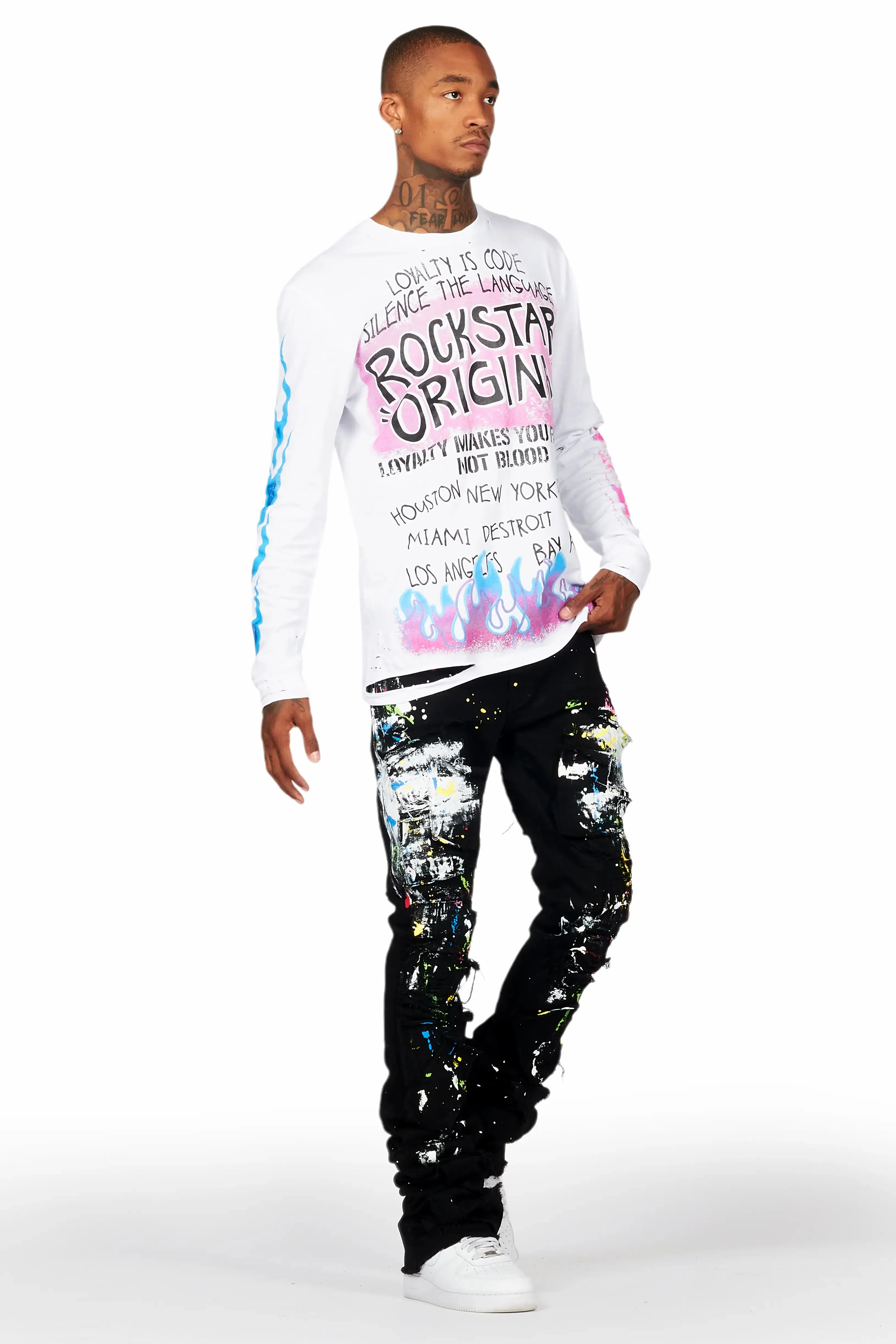Beno White Long Sleeve Distressed Graphic T-Shirt sold by Rockstar Original product image thumbnail 3