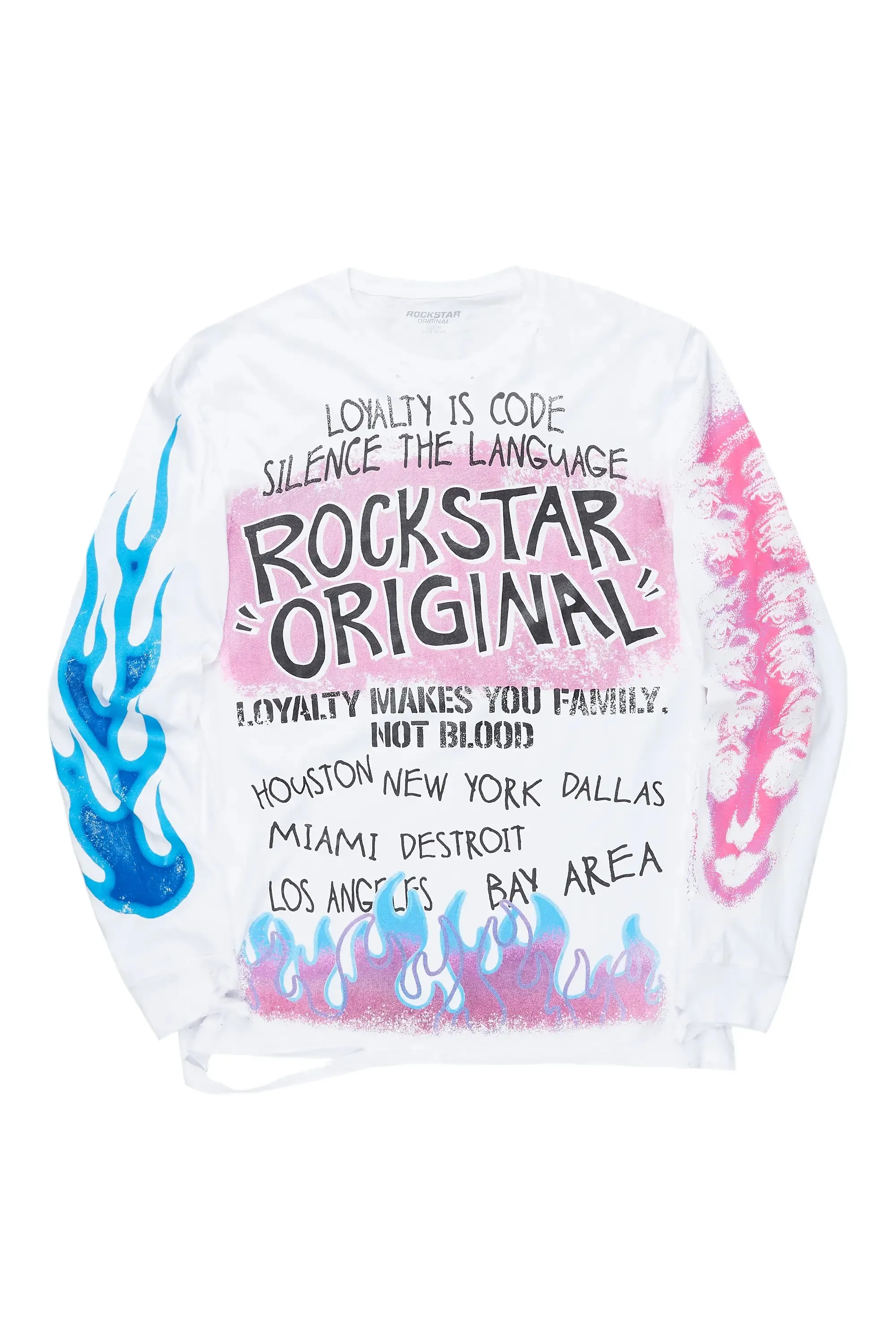 Beno White Long Sleeve Distressed Graphic T-Shirt sold by Rockstar Original