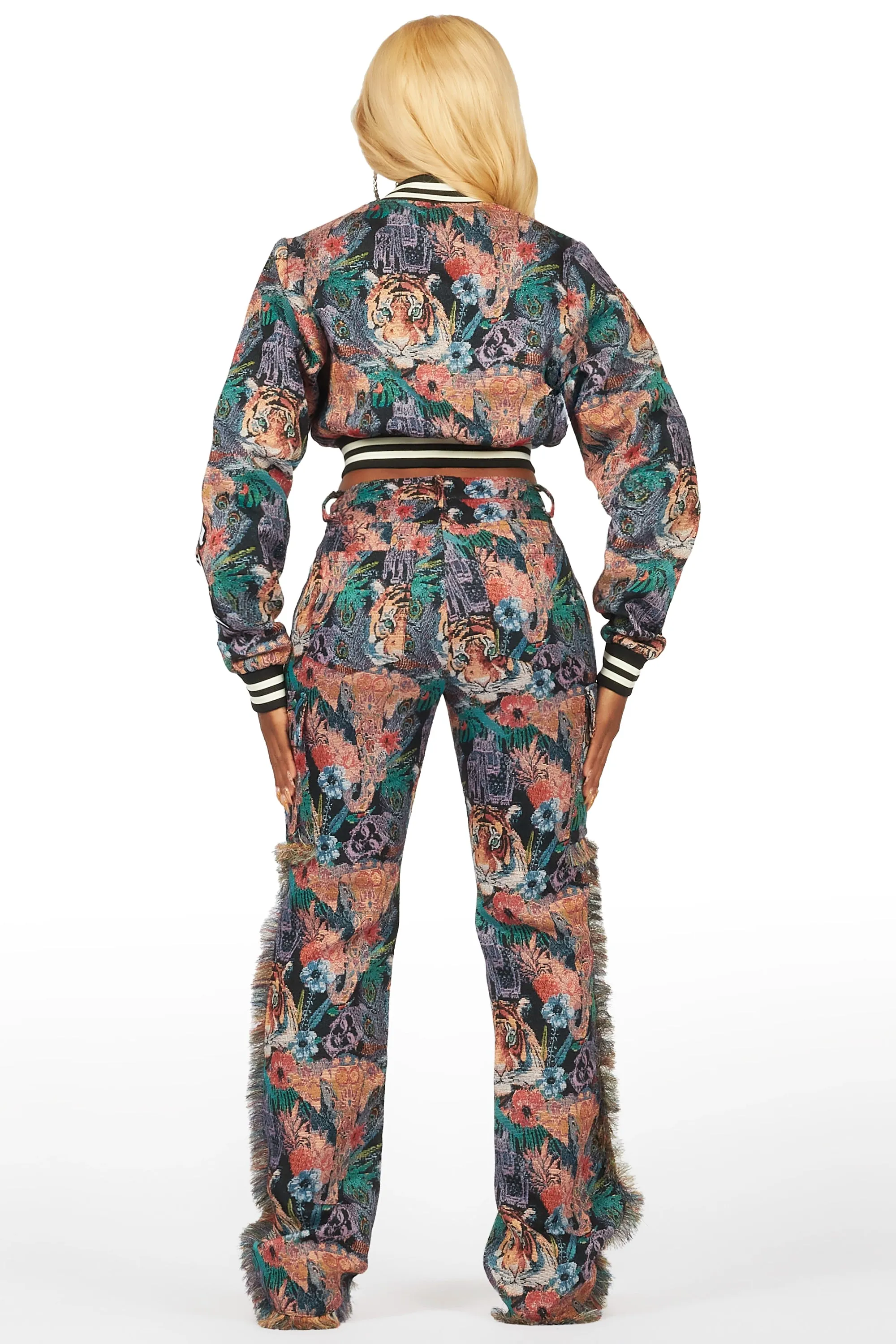 Rena Black Crop Tapestry Varsity Jacket sold by Rockstar Original product image thumbnail 5