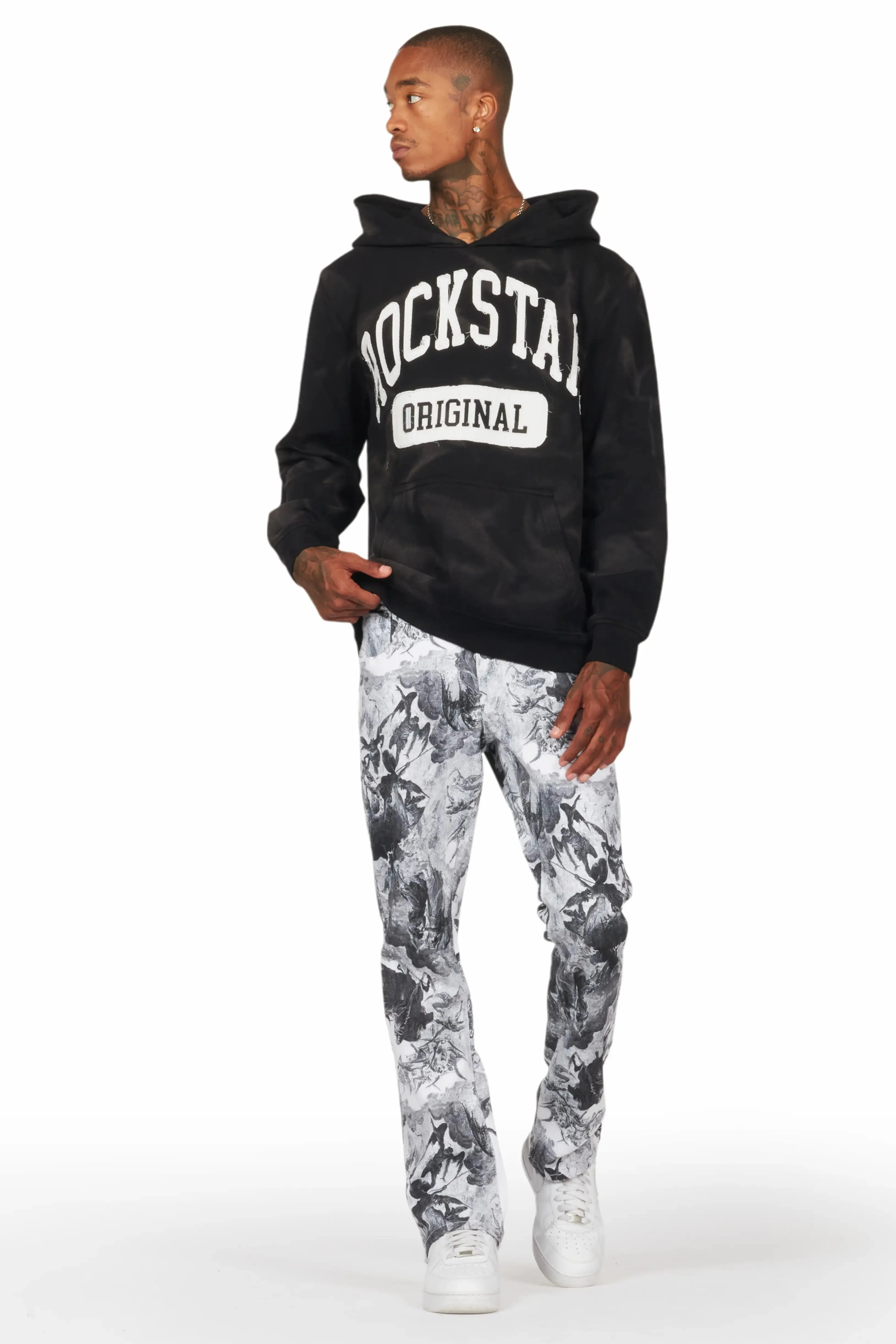 Jacop White Printed Stacked Flare Jean sold by Rockstar Original product image thumbnail 2