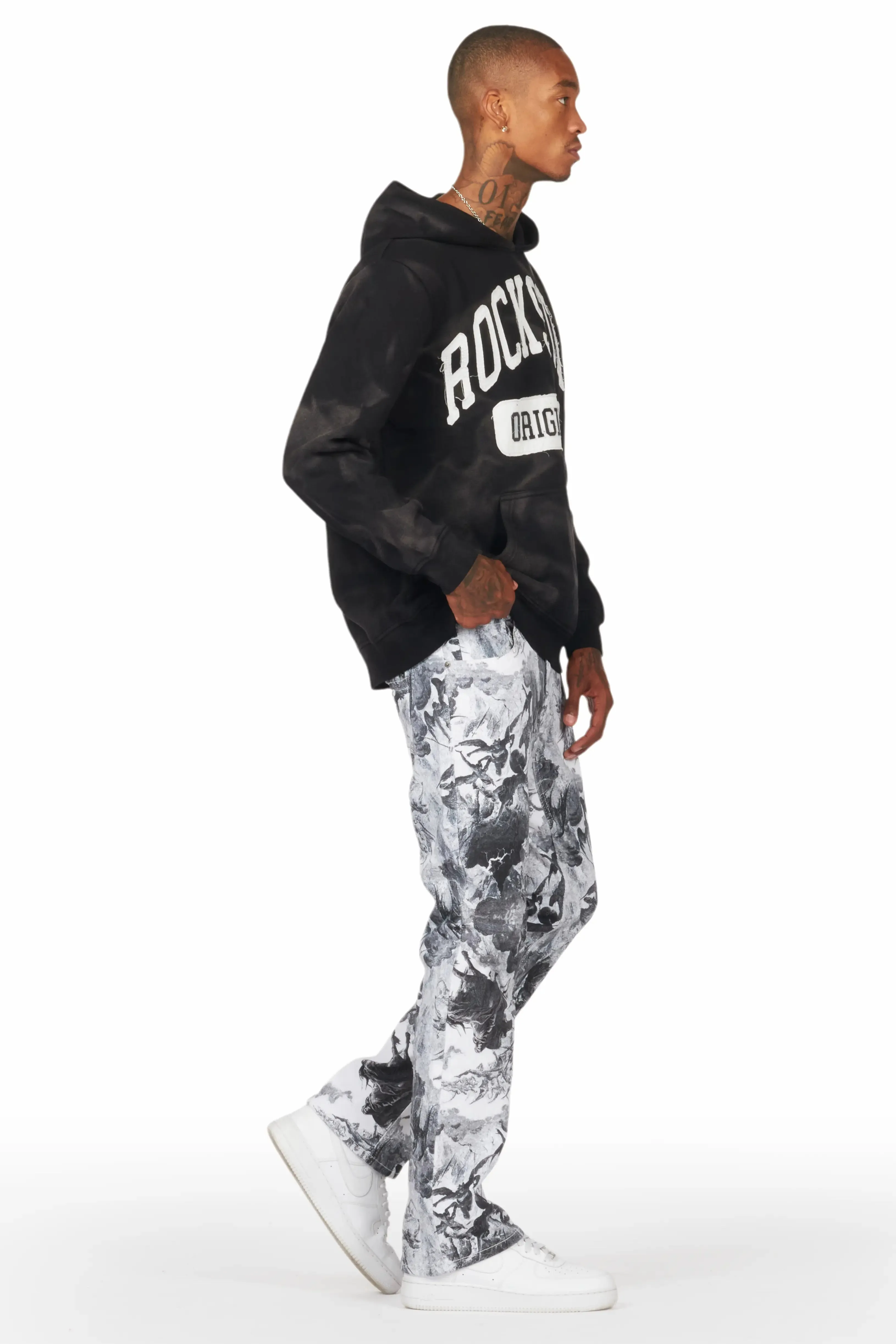 Jacop White Printed Stacked Flare Jean sold by Rockstar Original product image thumbnail 3