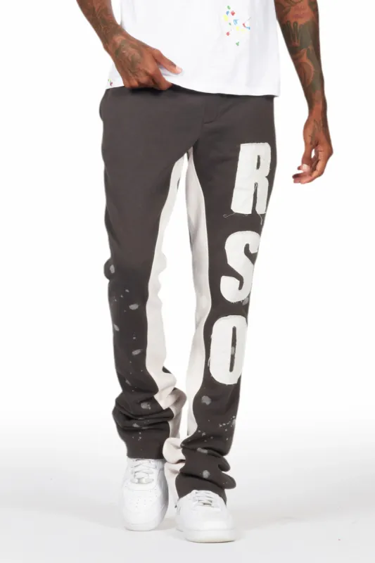 Uko Vintage Grey Patchwork Stacked Flare Track Pant sold by Rockstar Original