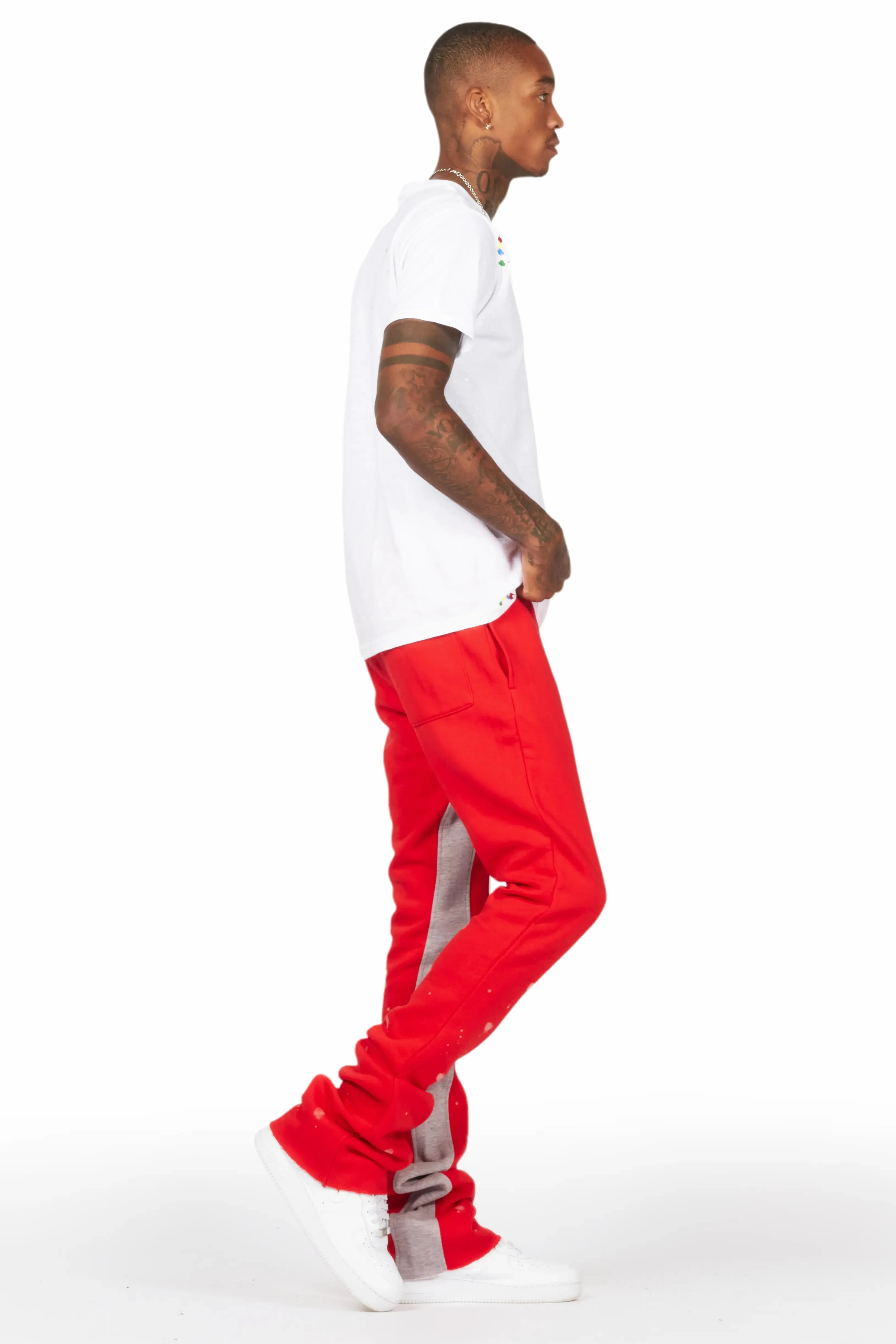Uko Red Patchwork Stacked Flare Track Pant sold by Rockstar Original product image thumbnail 4