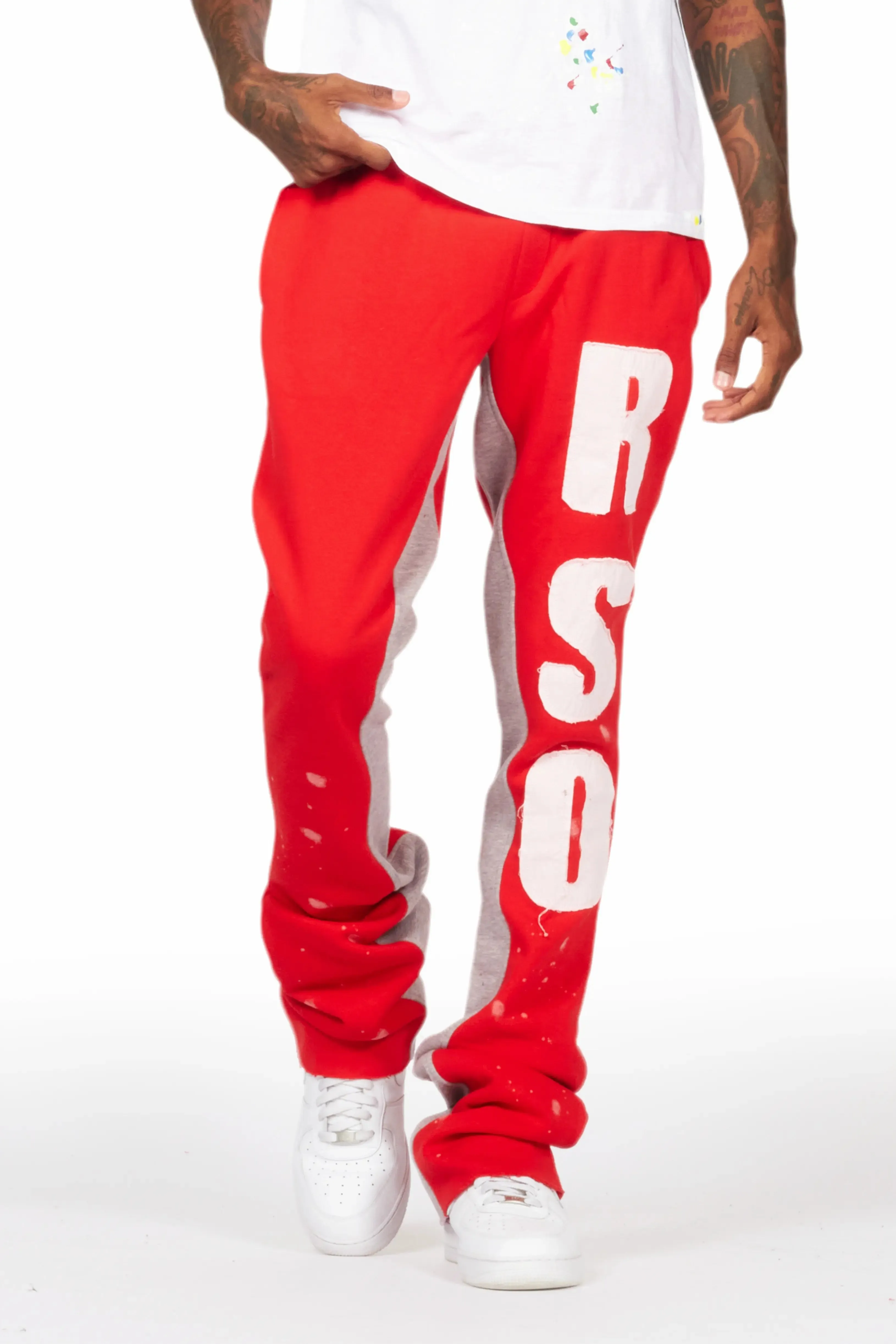 Uko Red Patchwork Stacked Flare Track Pant sold by Rockstar Original