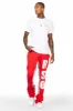 Uko Red Patchwork Stacked Flare Track Pant sold by Rockstar Original