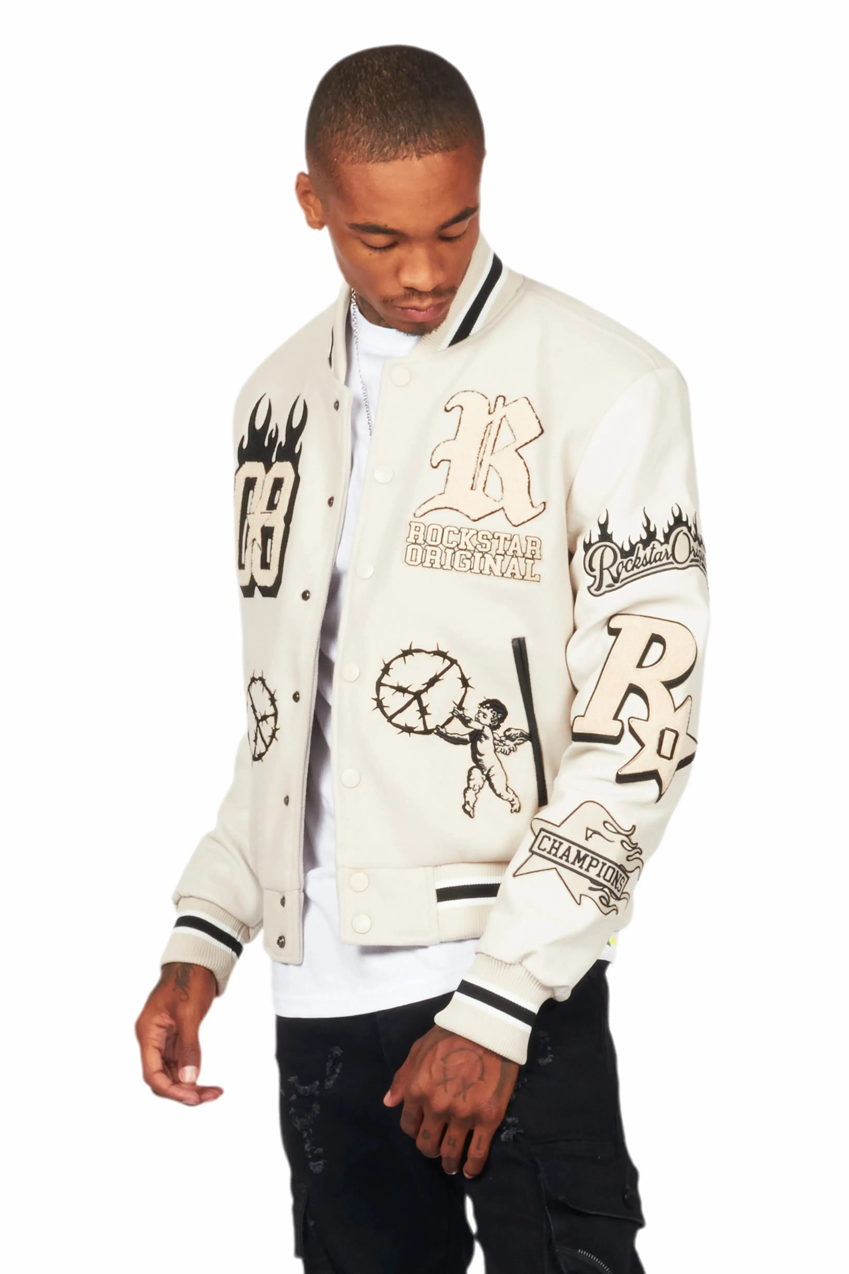 Rune Beige Varsity Jacket sold by Rockstar Original product image thumbnail 4