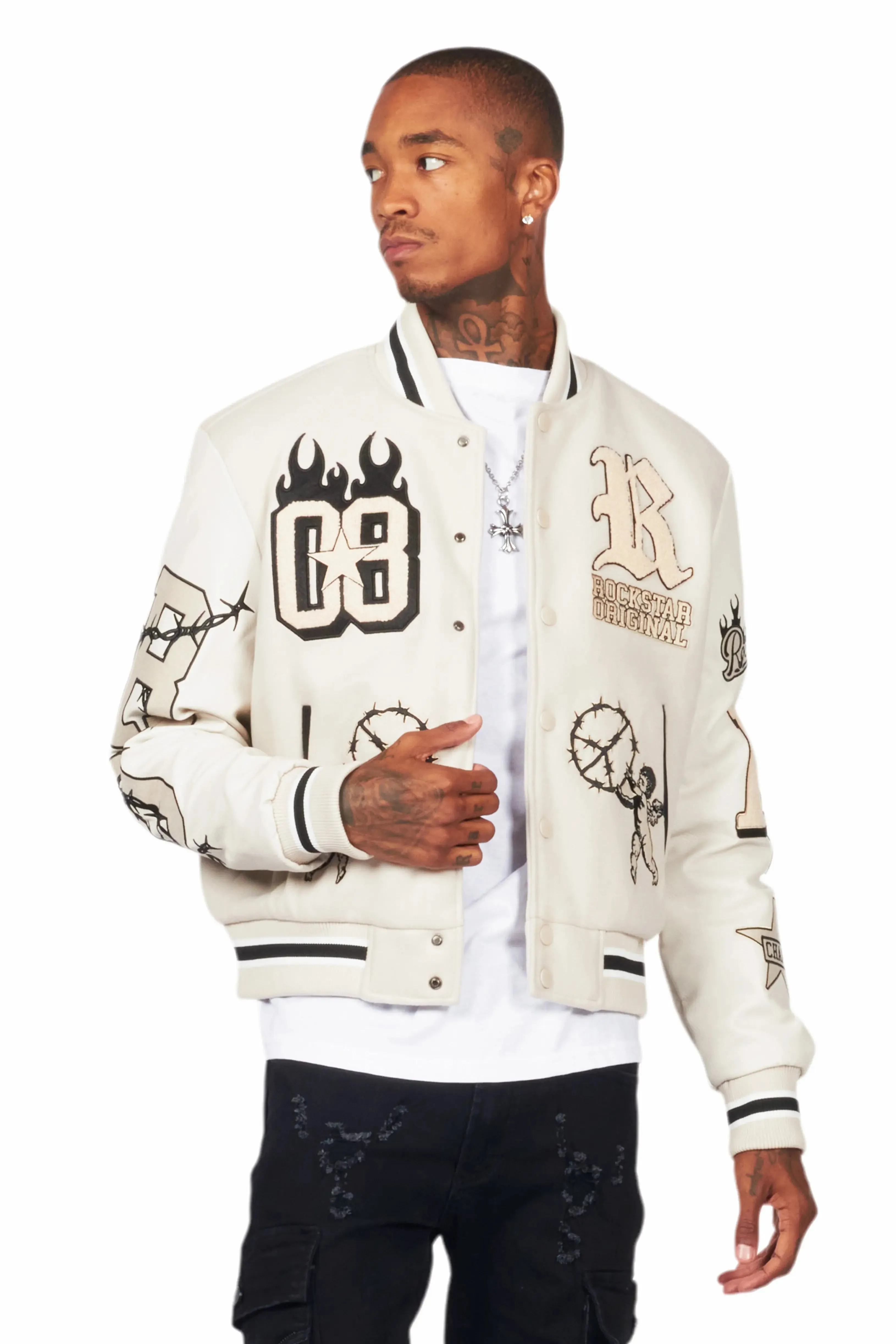 Rune Beige Varsity Jacket sold by Rockstar Original product image thumbnail 3