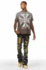 Hallia Dark Grey Stacked Flare Jean sold by Rockstar Original