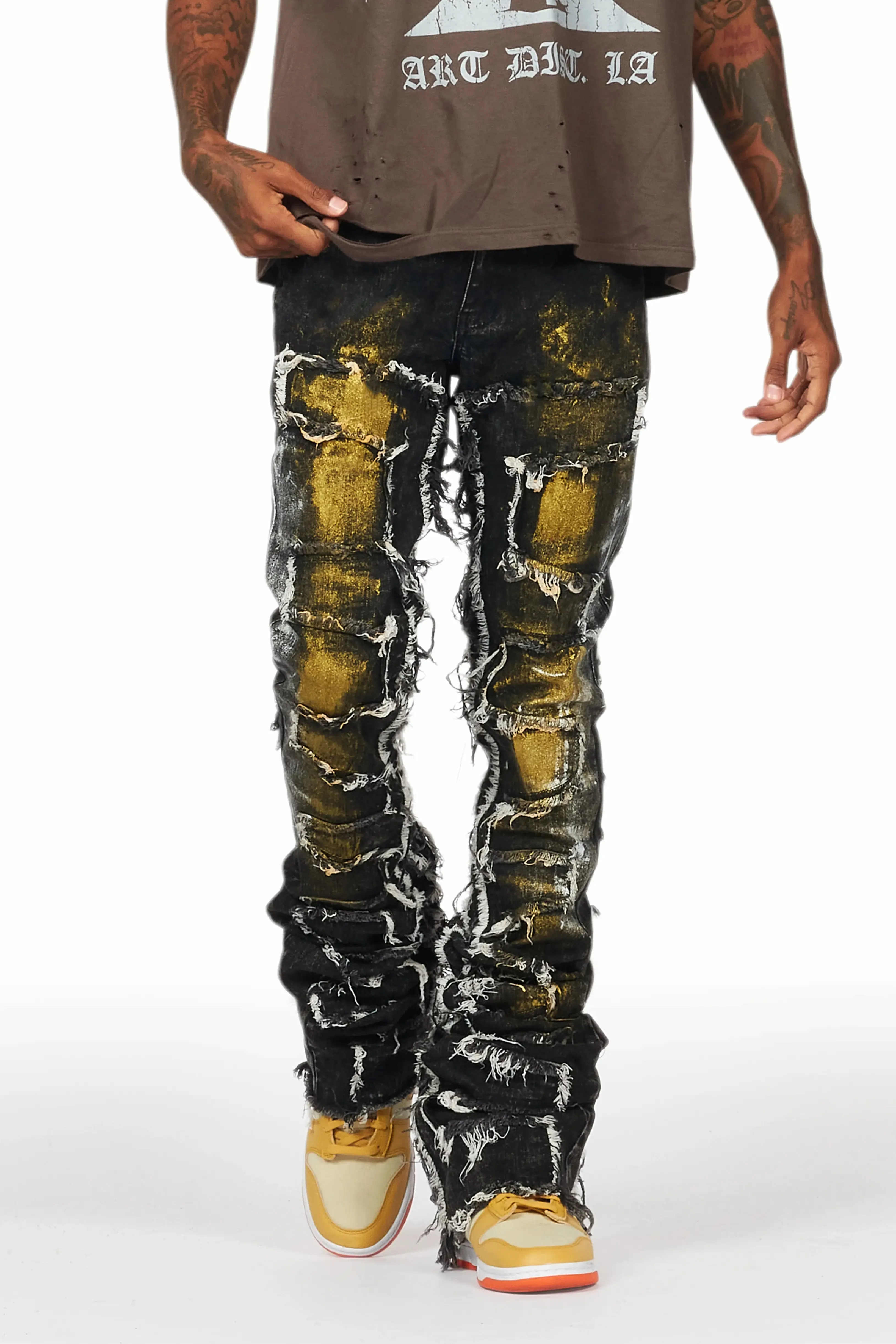 Hallia Dark Grey Stacked Flare Jean sold by Rockstar Original