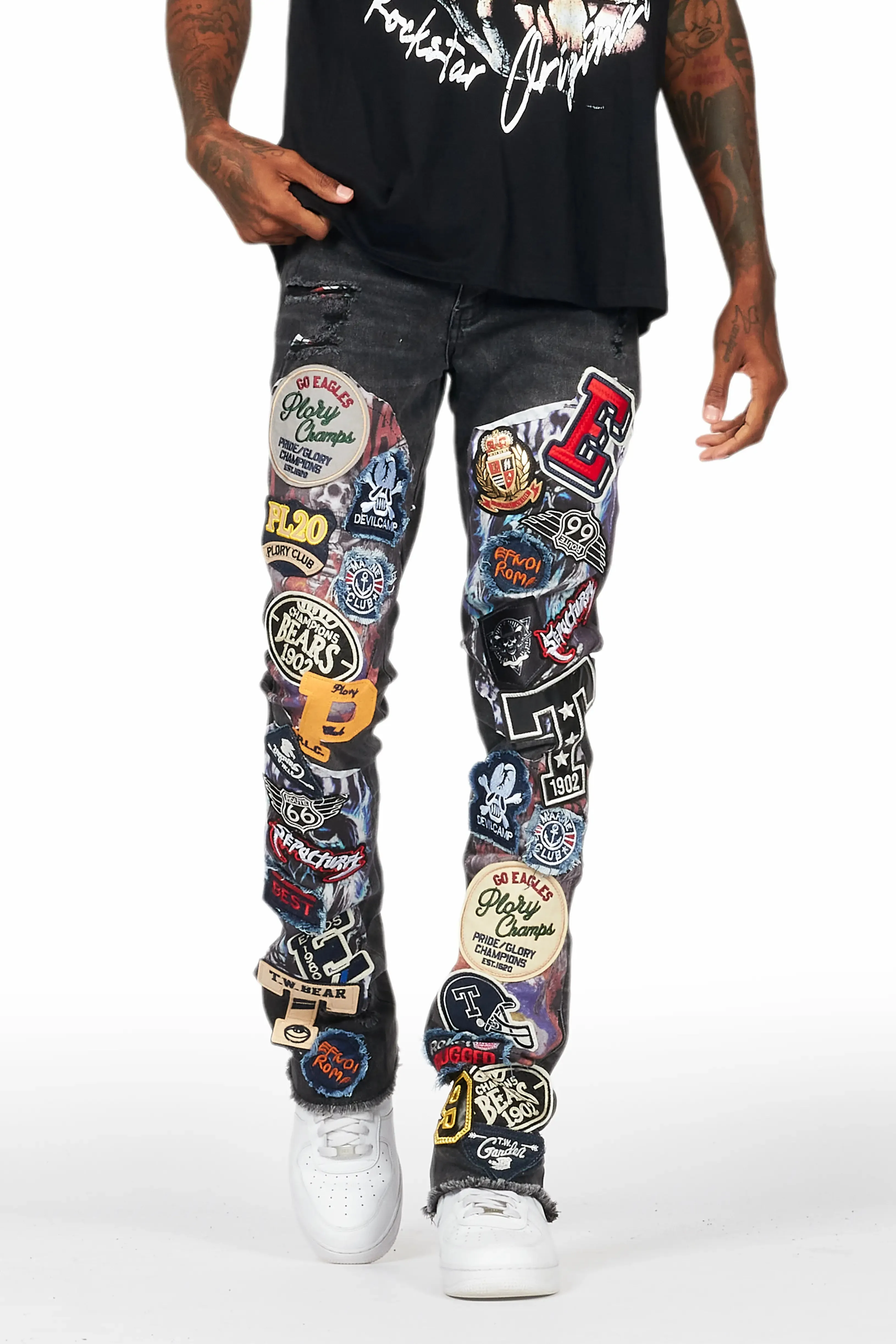 Espen Black Stacked Flare Jean sold by Rockstar Original