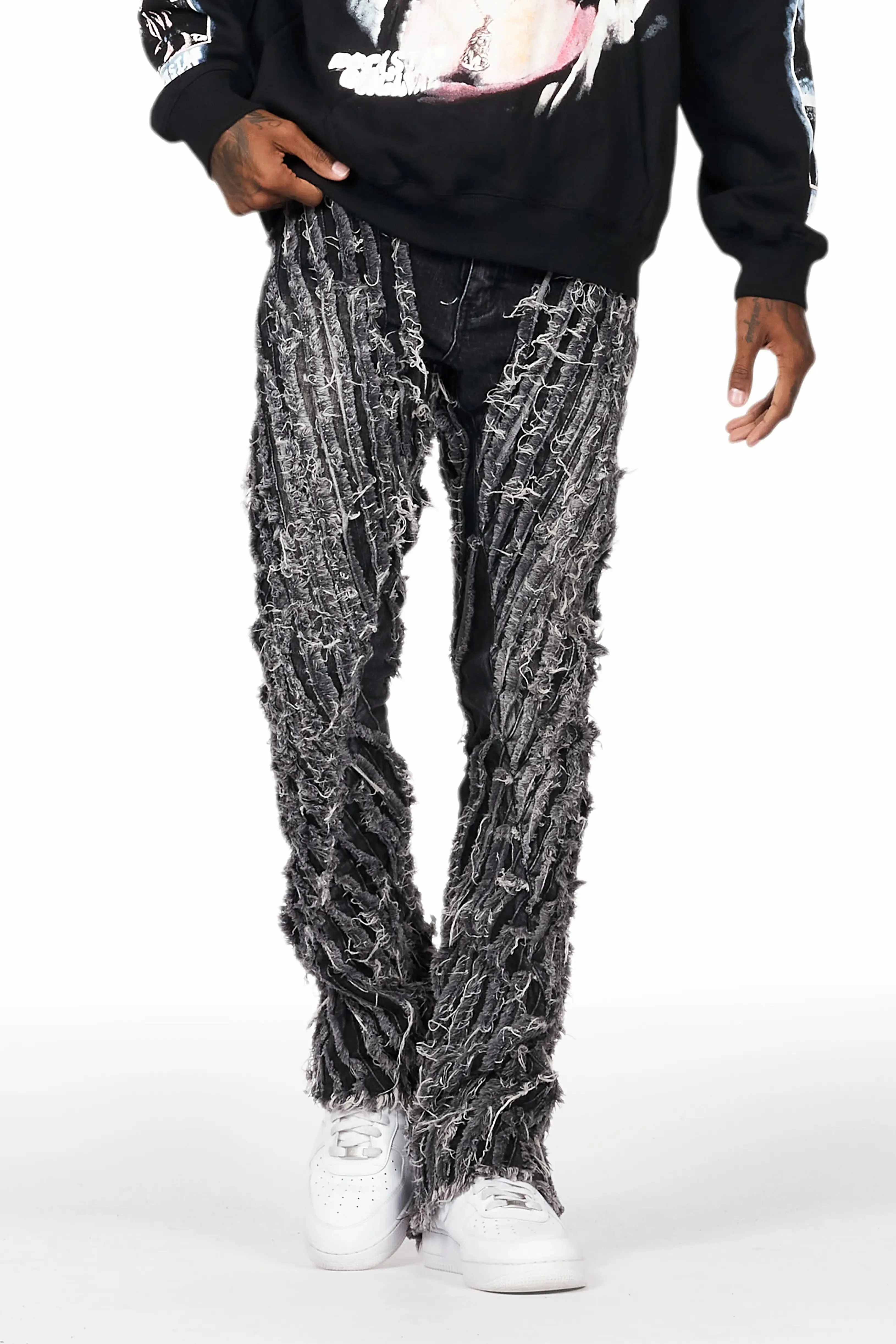 Figg Dark Grey Stacked Flare Jean sold by Rockstar Original