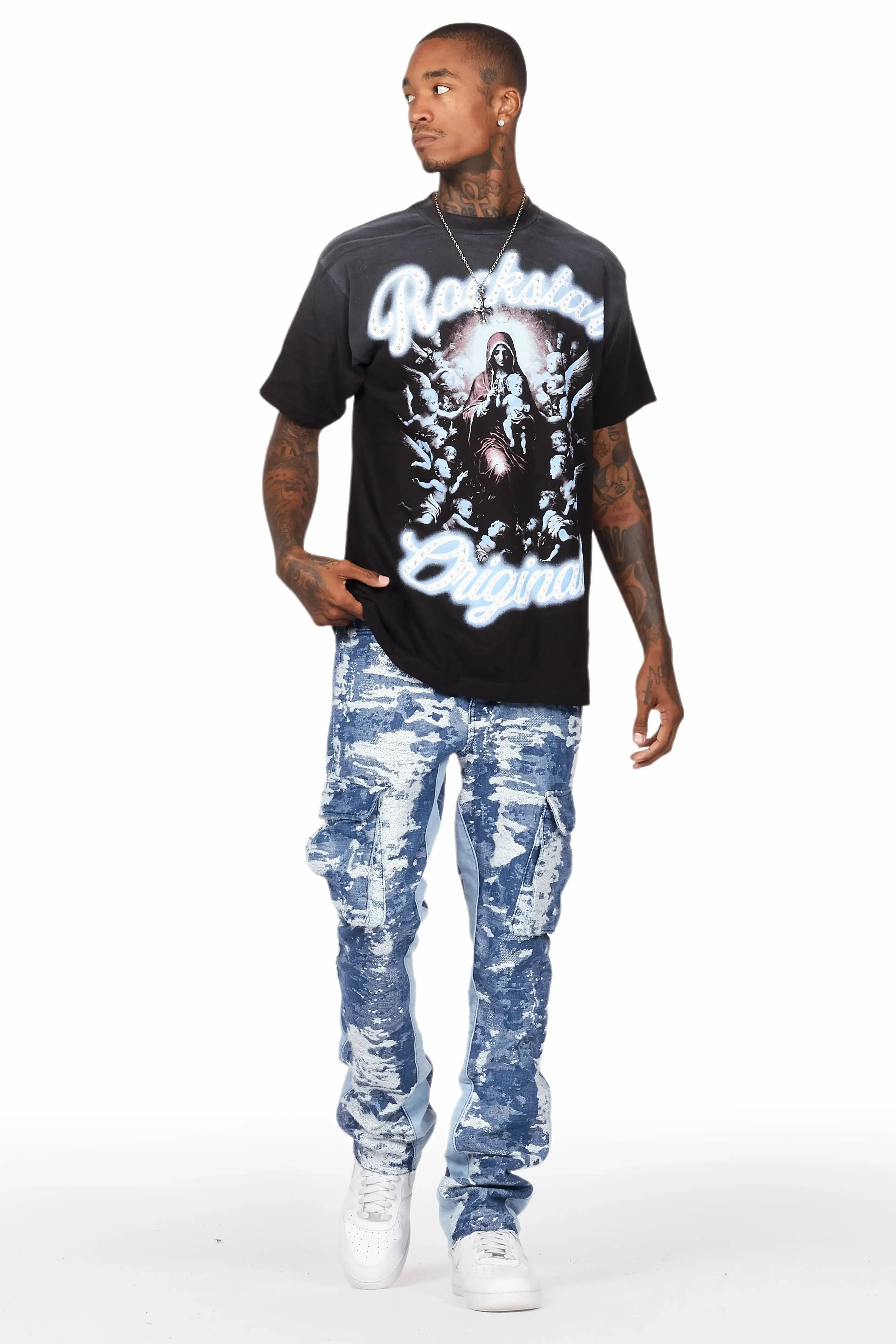 Bower Dark Blue Stacked Flare Jean sold by Rockstar Original product image thumbnail 2