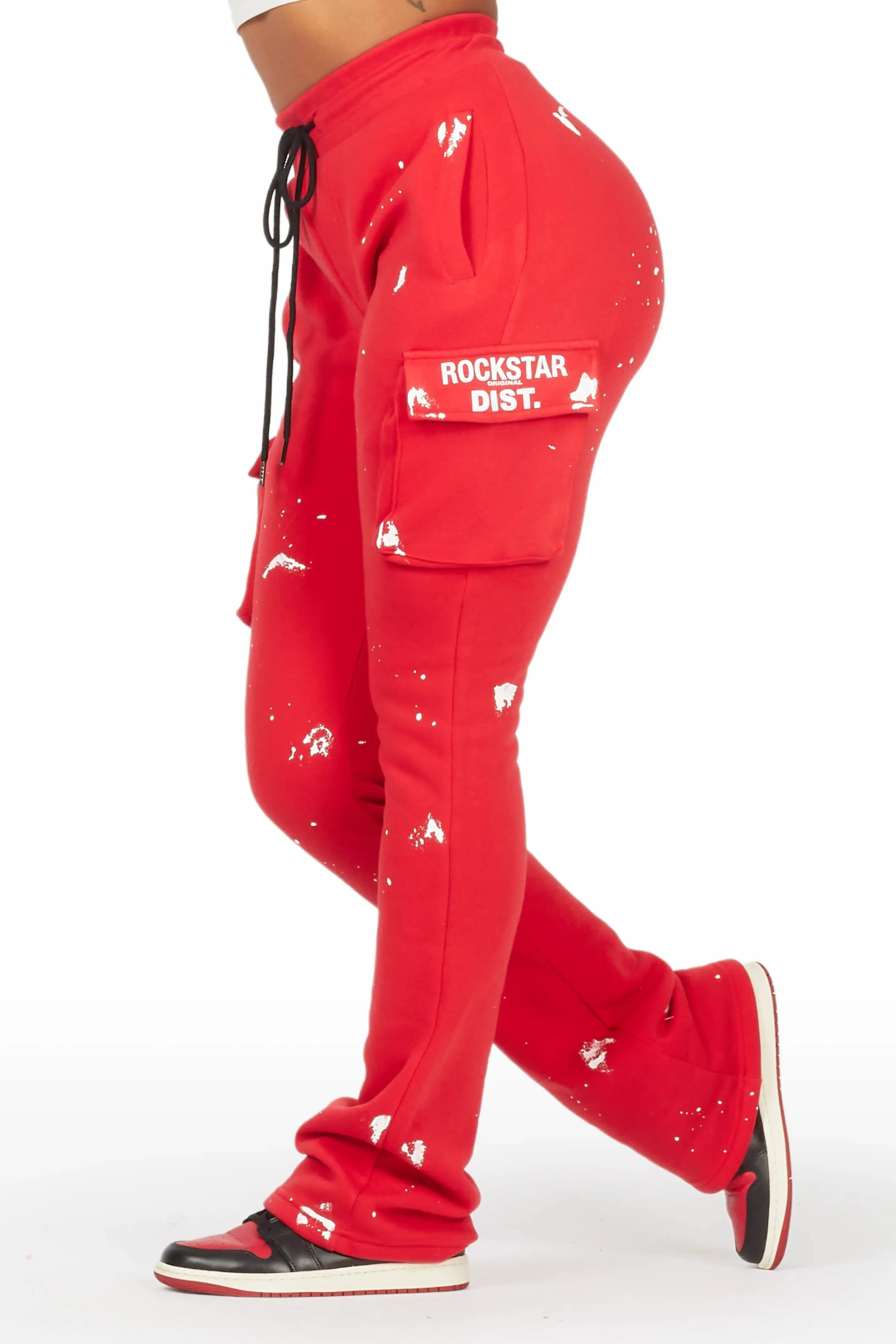 Antonia Red Cargo Stacked Track Pant sold by Rockstar Original