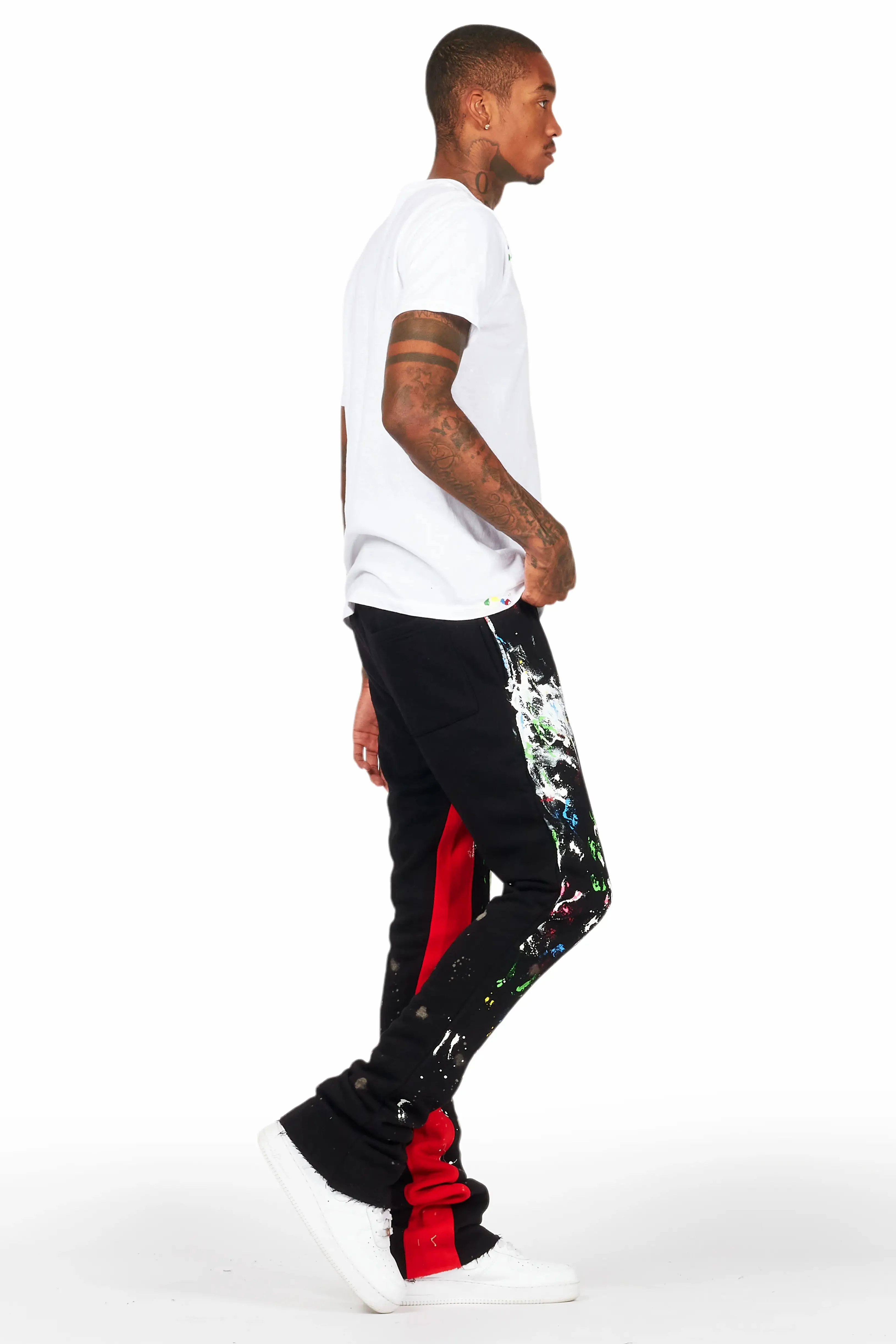 Washi Black Patchwork Stacked Flare Track Pant sold by Rockstar Original product image thumbnail 3