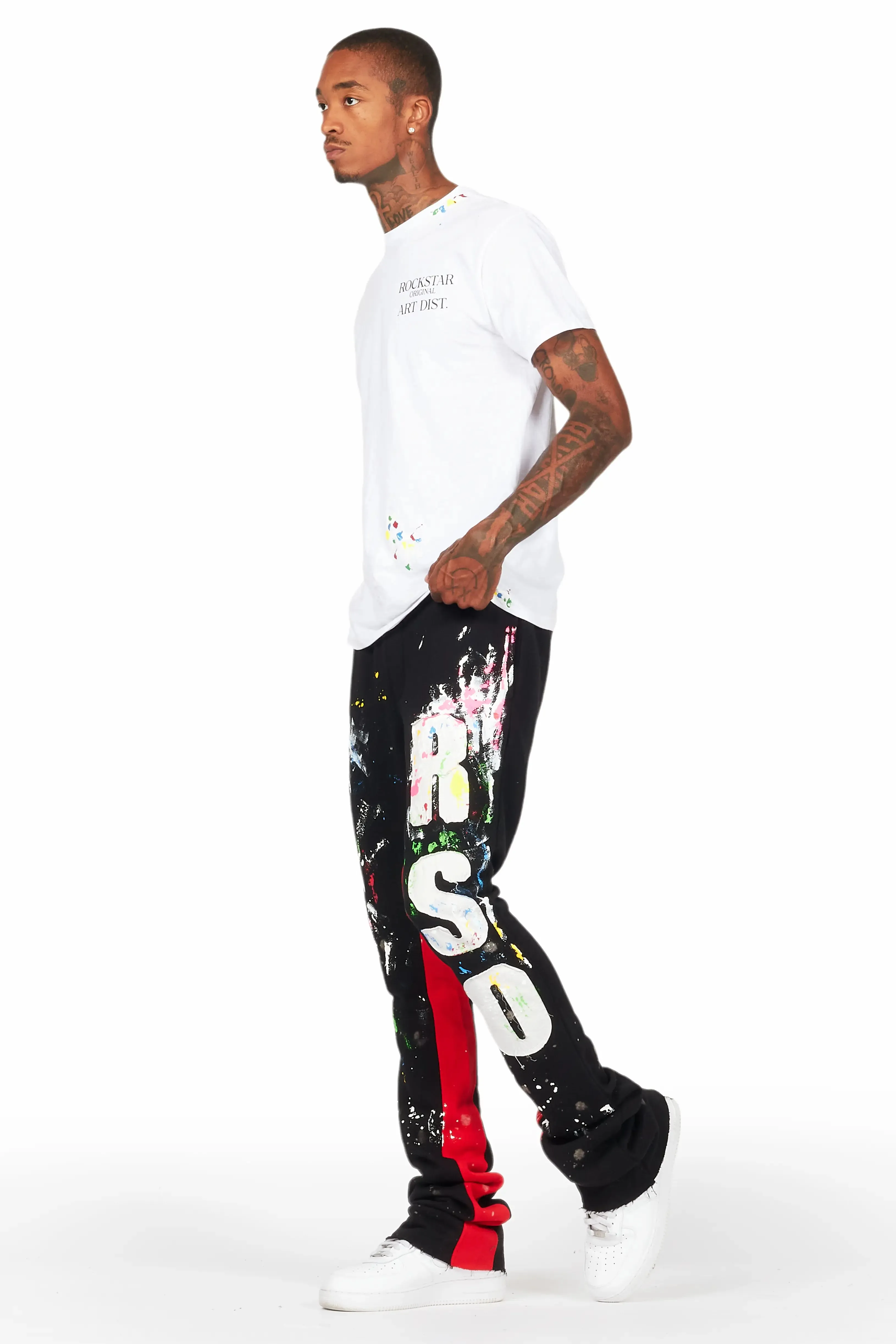 Washi Black Patchwork Stacked Flare Track Pant sold by Rockstar Original product image thumbnail 5