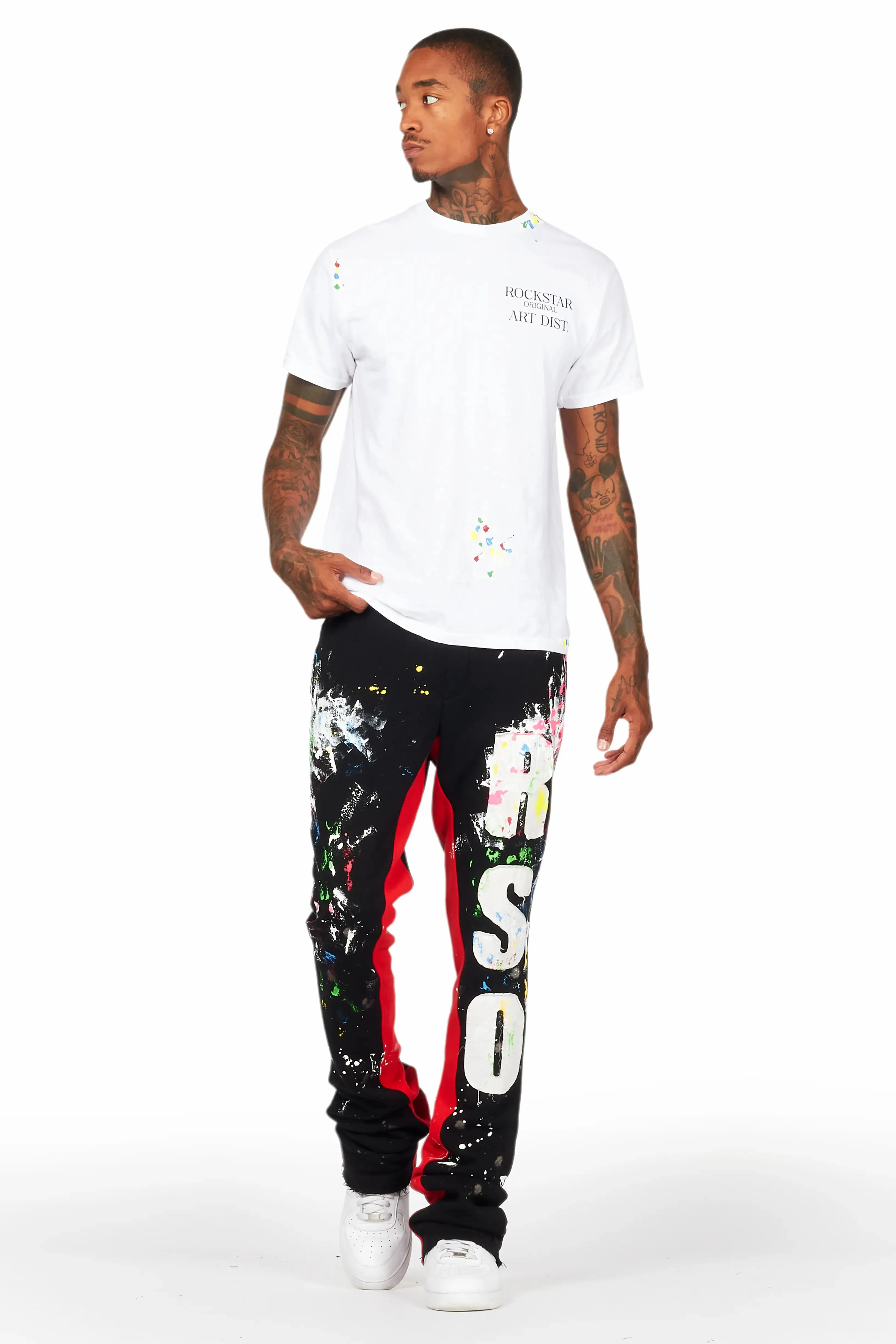 Washi Black Patchwork Stacked Flare Track Pant sold by Rockstar Original product image thumbnail 2